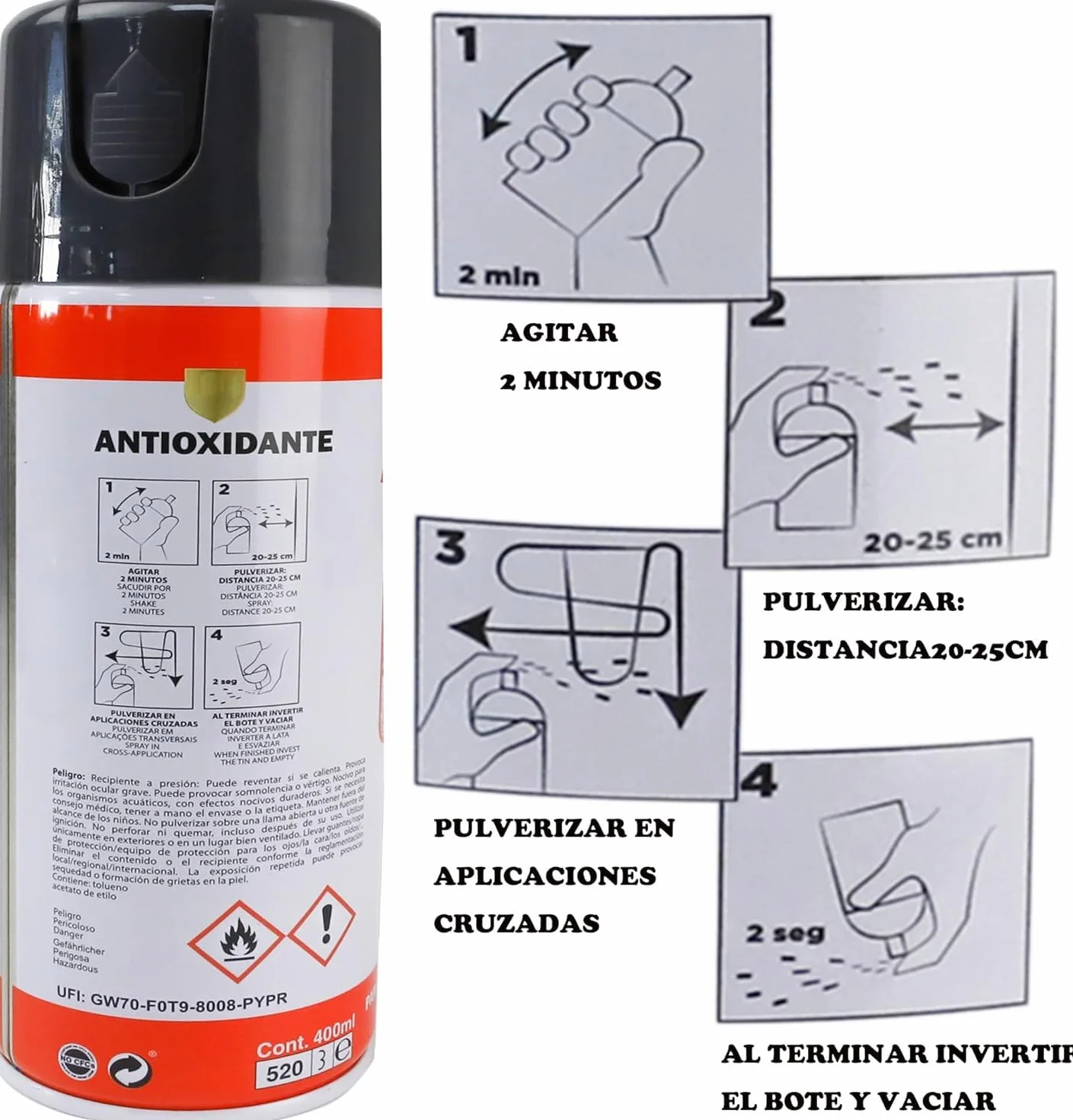 MORE FREE-Pintura Spray Antioxidante Negra 400 Ml para las Superficies de Metal, Hierro y Aluminio,Pack de 4 Unidad
