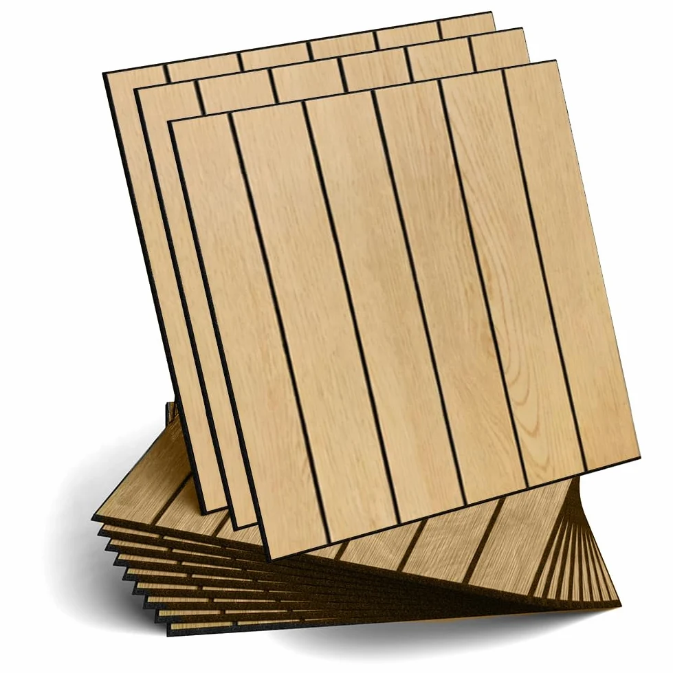 LOMUG Paneles de pared autoadhesivos con aspecto de listones de madera, 30 x 30 cm, paneles decorativos de pared de PVC, absorbentes de sonido, para salón y dormitorio, paquete de 12 unidades (AC-009)