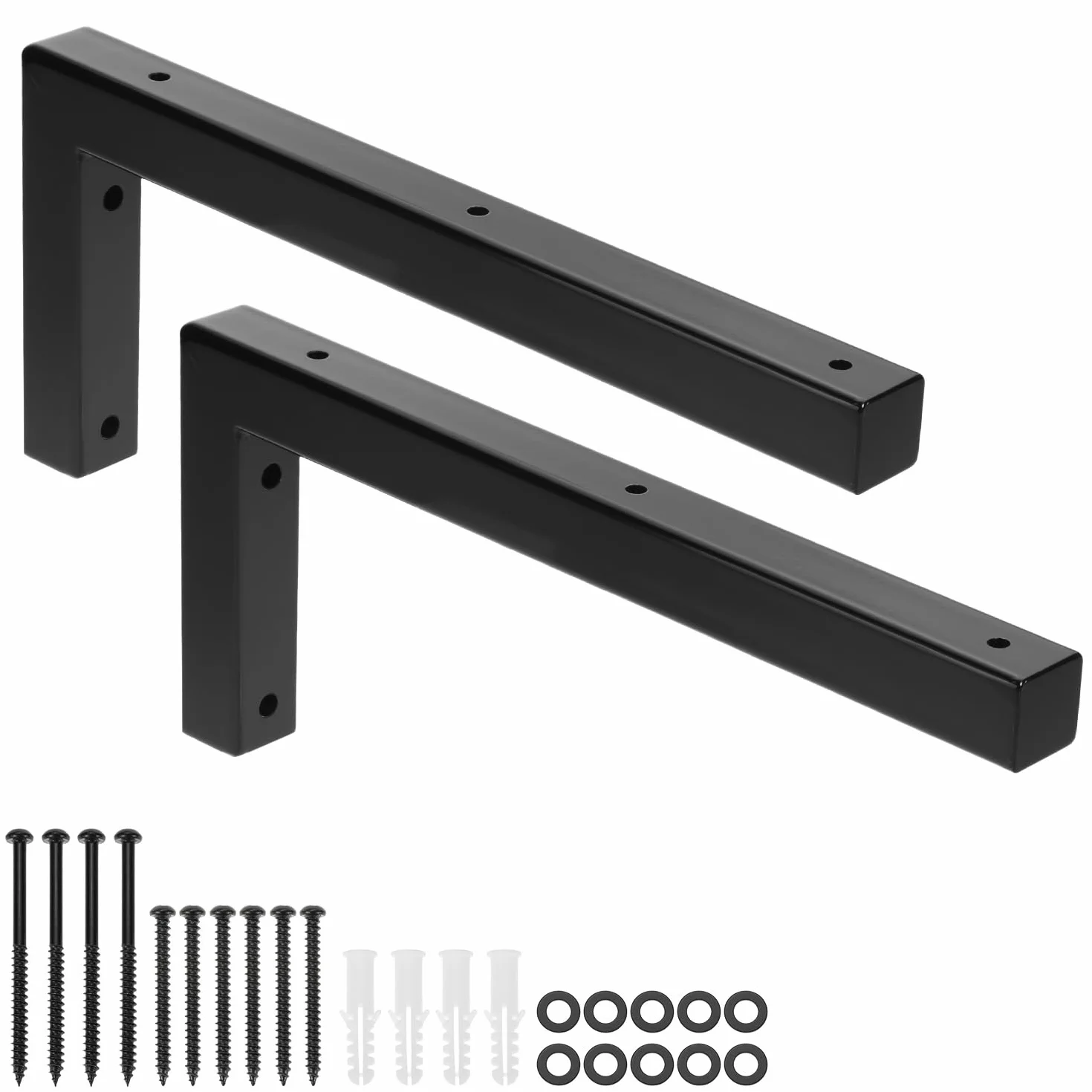 QWORK® 2x consola de metal resistente para lavabo, consola de pared angular de alta resistencia de 350 x 150 mm con material de fijación para lavabo y estante de pared - negro