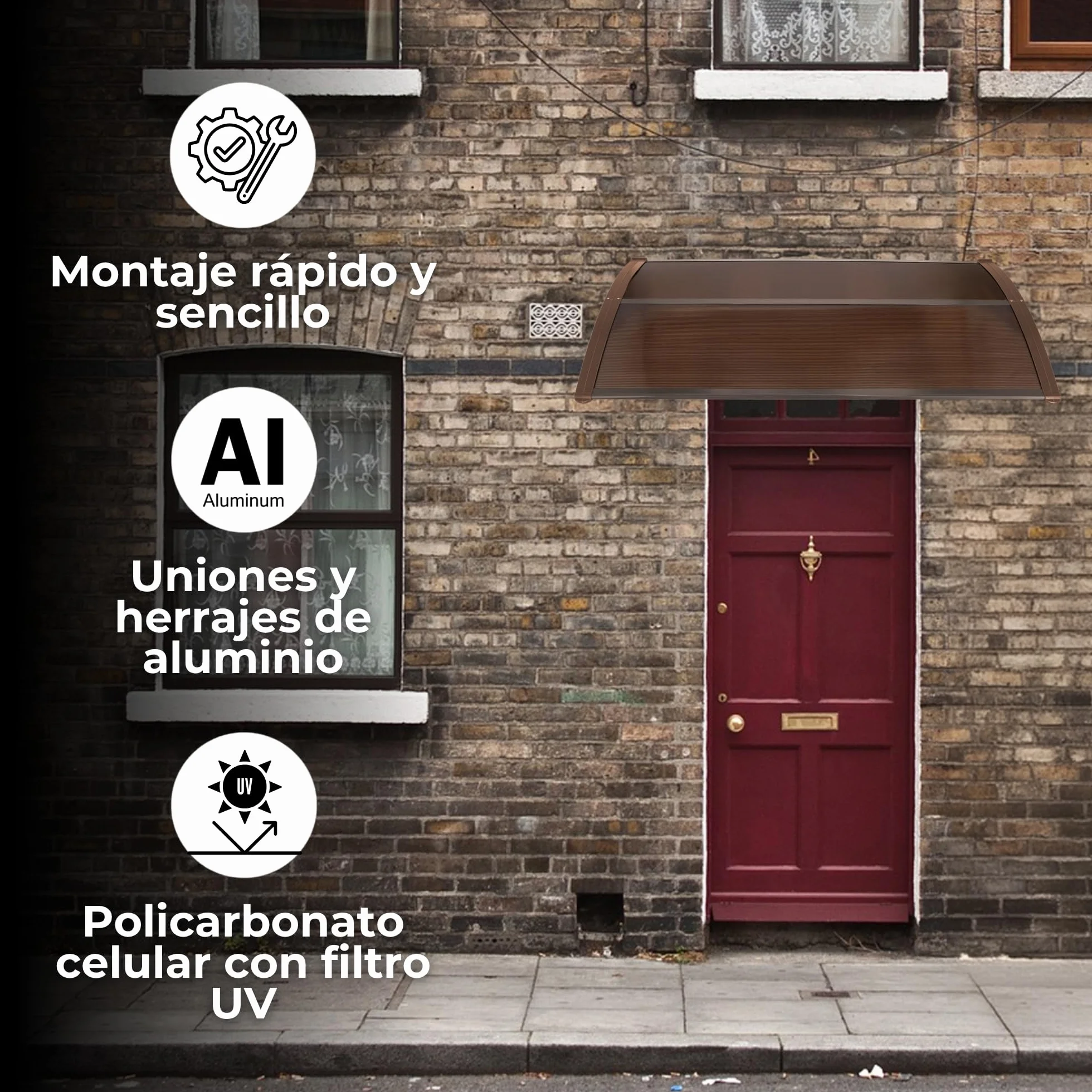 SPRINGOS Marquesina para puerta de entrada curvada 150x75x23 cm Aluminio Policarbonato