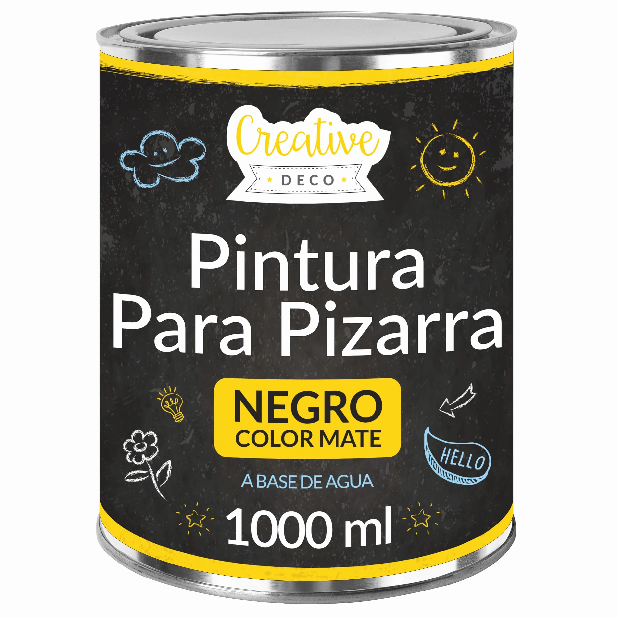 Creative DECO Pintura para Pizarra Negra | 1000 ml | Eficiencia 2 m² con 3 capas | Pintura Mate para Paredes, Madera, Metal, Vidrio y Otros | a Base de Agua | No Tóxica | Escribir y Dibujar con Tiza