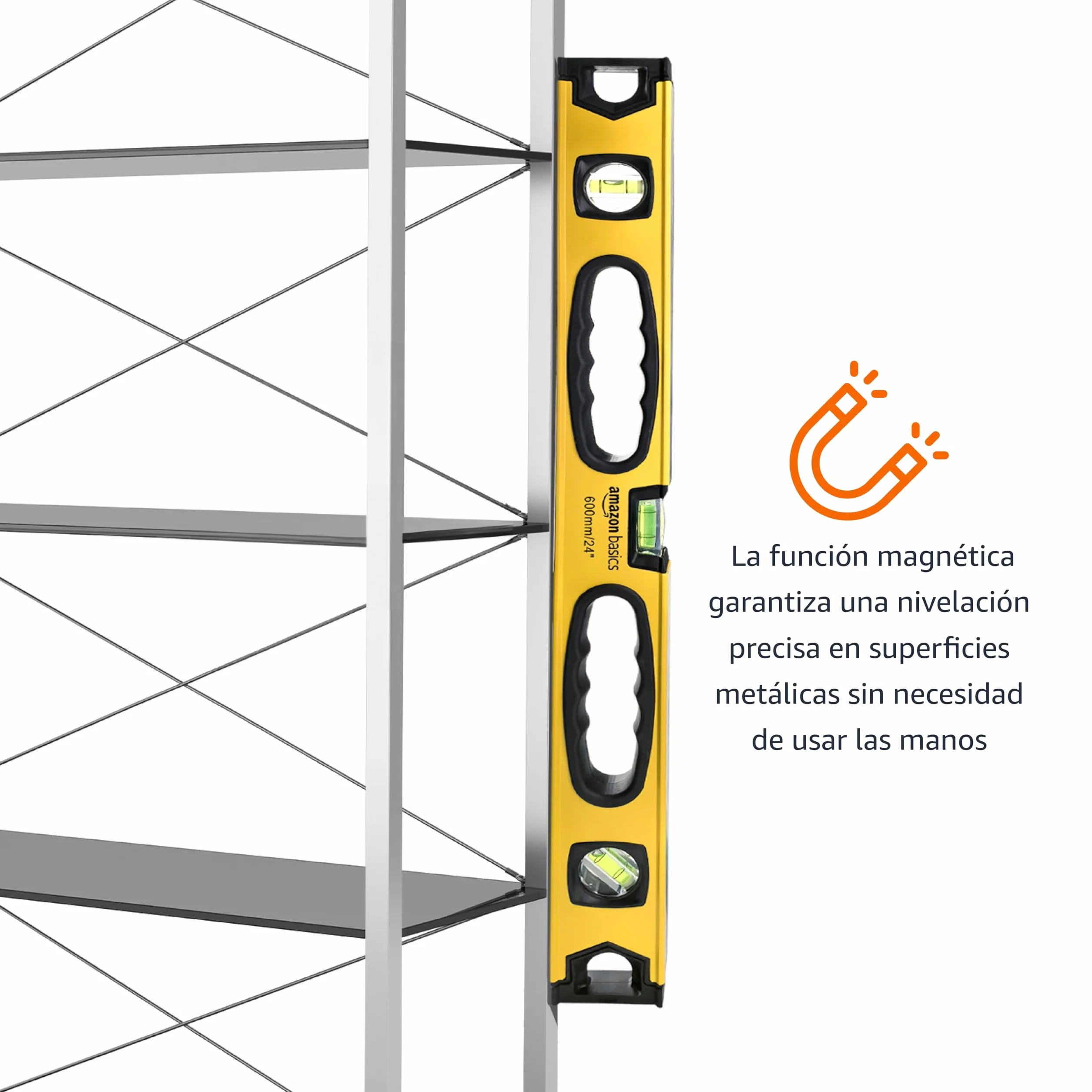 Amazon Basics Nivel de burbuja magnético aleación de aluminio 60.9 cm 180 90 45 grados Amarillo negro
