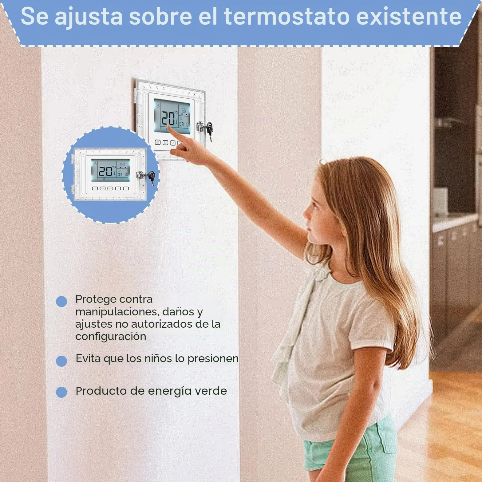 Termostato Guard, Caja de Bloqueo de Termostato, con Cerradura y Llave, Cubierta Termostática, Funda Transparente para el Hogar, Dormitorio
