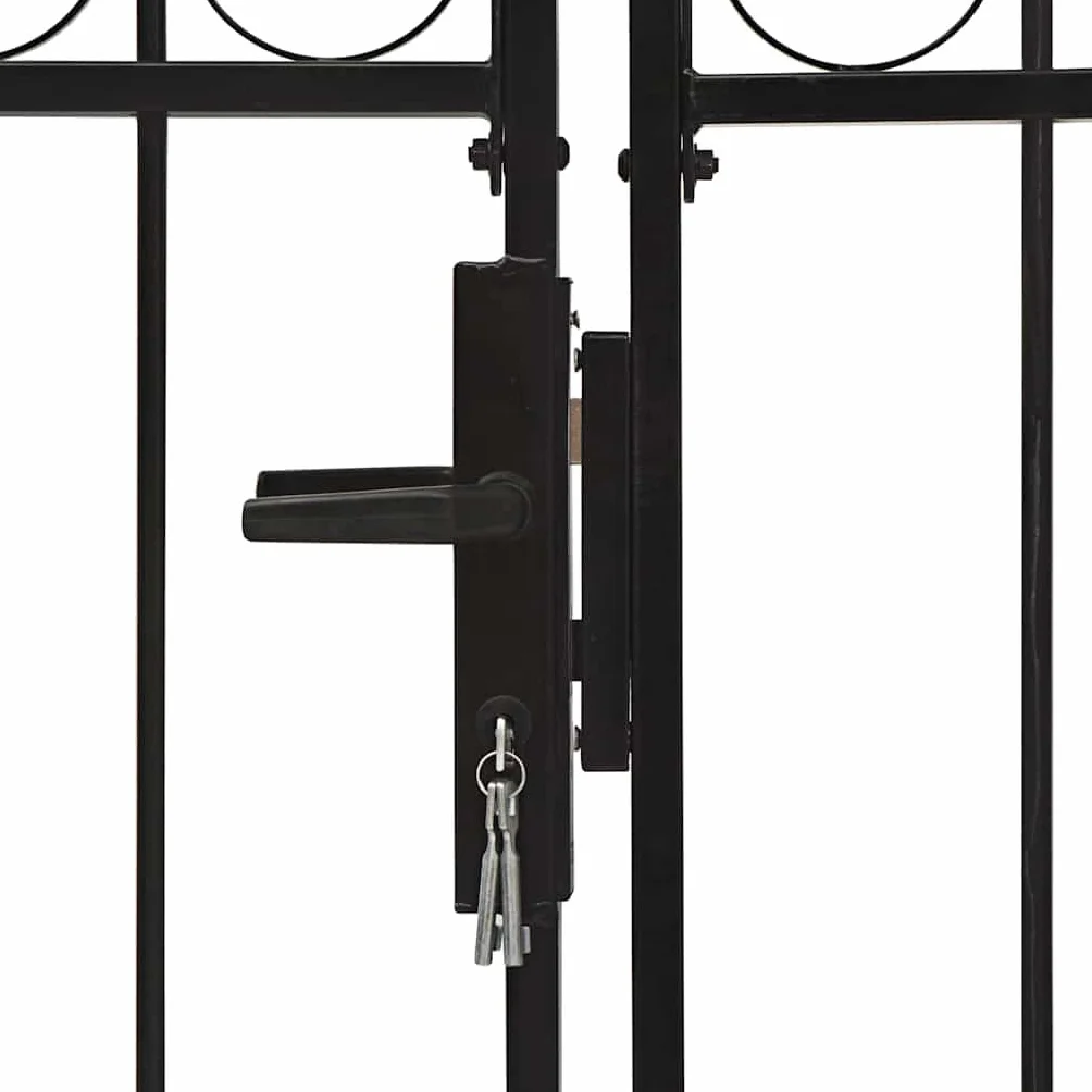 vidaXL Fence Gate Double Door with Arched Top Outdoor Garden Patio Yard Lockable Durable Stable Entryway Fencing Barrier Door Steel 400x150cm Black