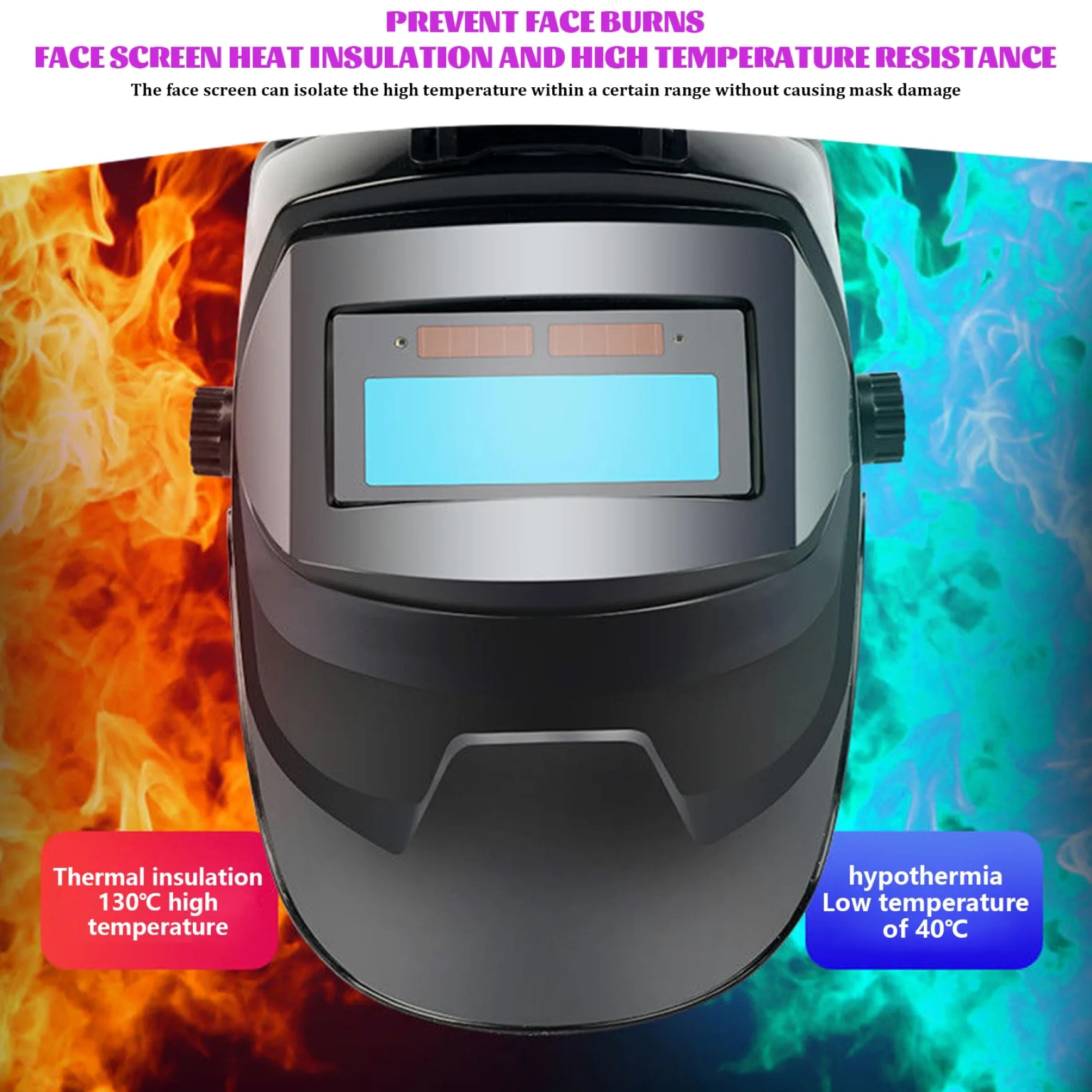 Casco de Soldadura con oscurecimiento automático, máscara de Soldadura LCD con energía Solar y Linterna Frontal, Capucha de Transpirable, Ajustable y Resistente al Calor con diseño Gira