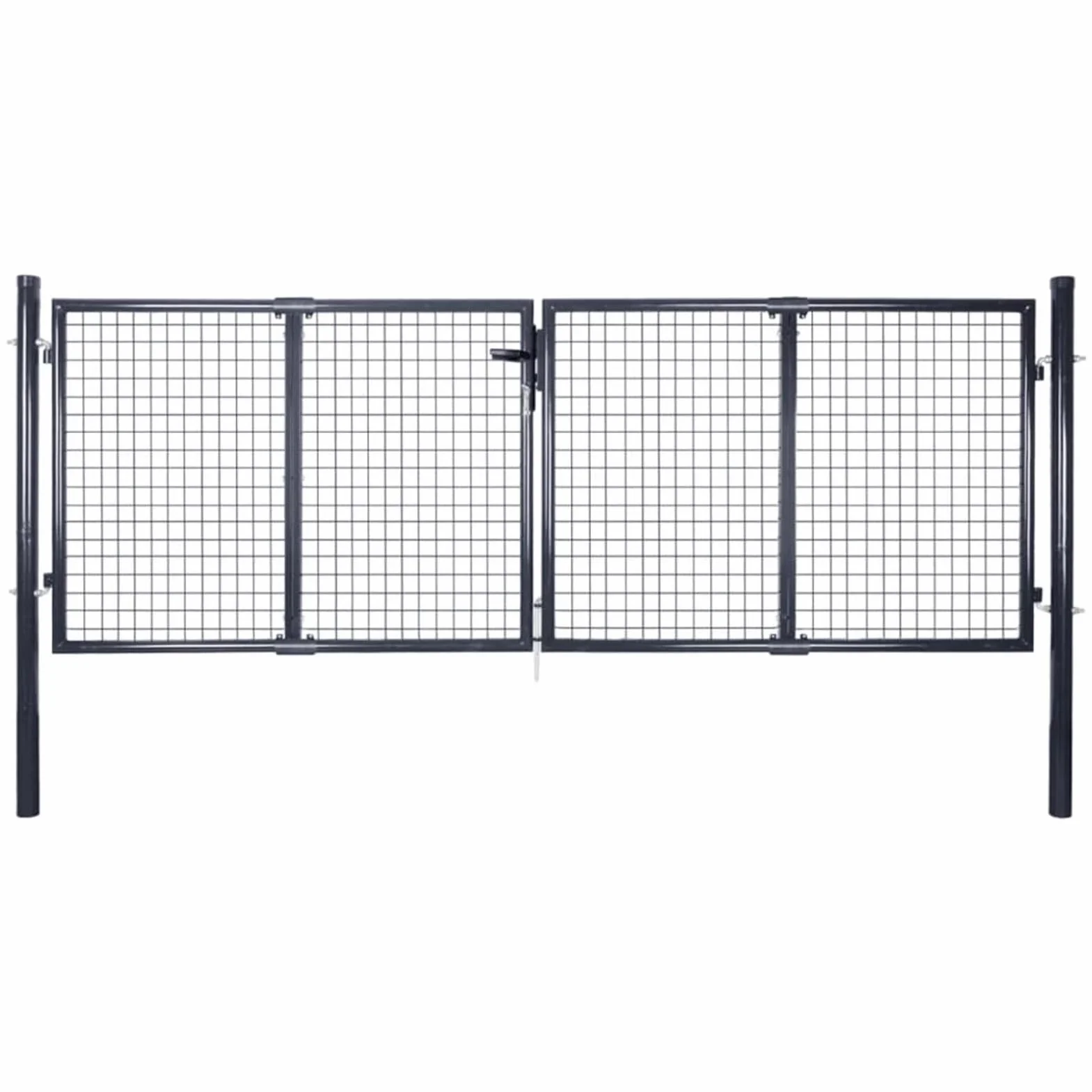 Puerta de jardín de malla doble con 3 llaves, 289 x 100 cm, acero galvanizado, color gris