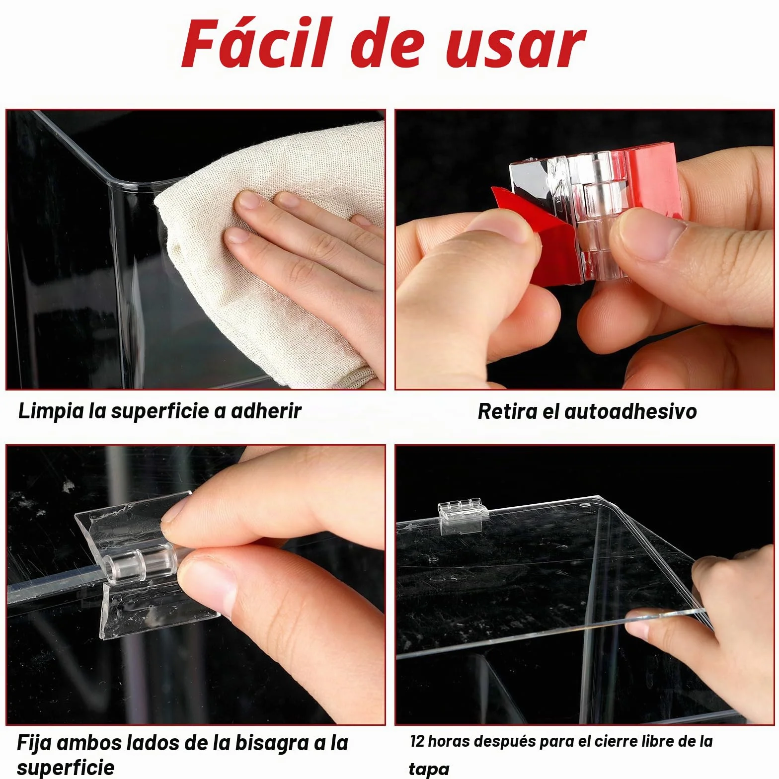 Bisagras de plástico transparente autoadhesivas, bisagra de piano continua, bisagra plegable para muebles y acuario