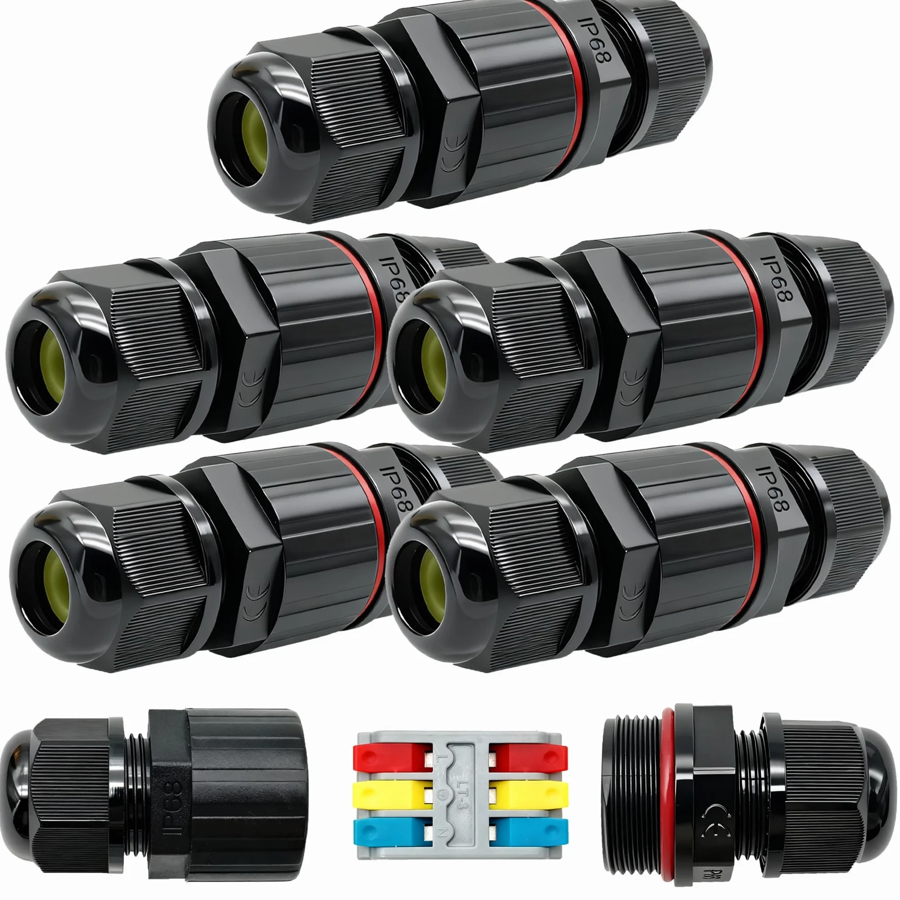 Conector IP66 Estancos, CTRICALVER Empalmes Cables Electricos Estancos, 3 Polos Conector Estanco, Conectores Electricos IP66 para Diámetro de Cable de Ø6-12 mm(5-pack)