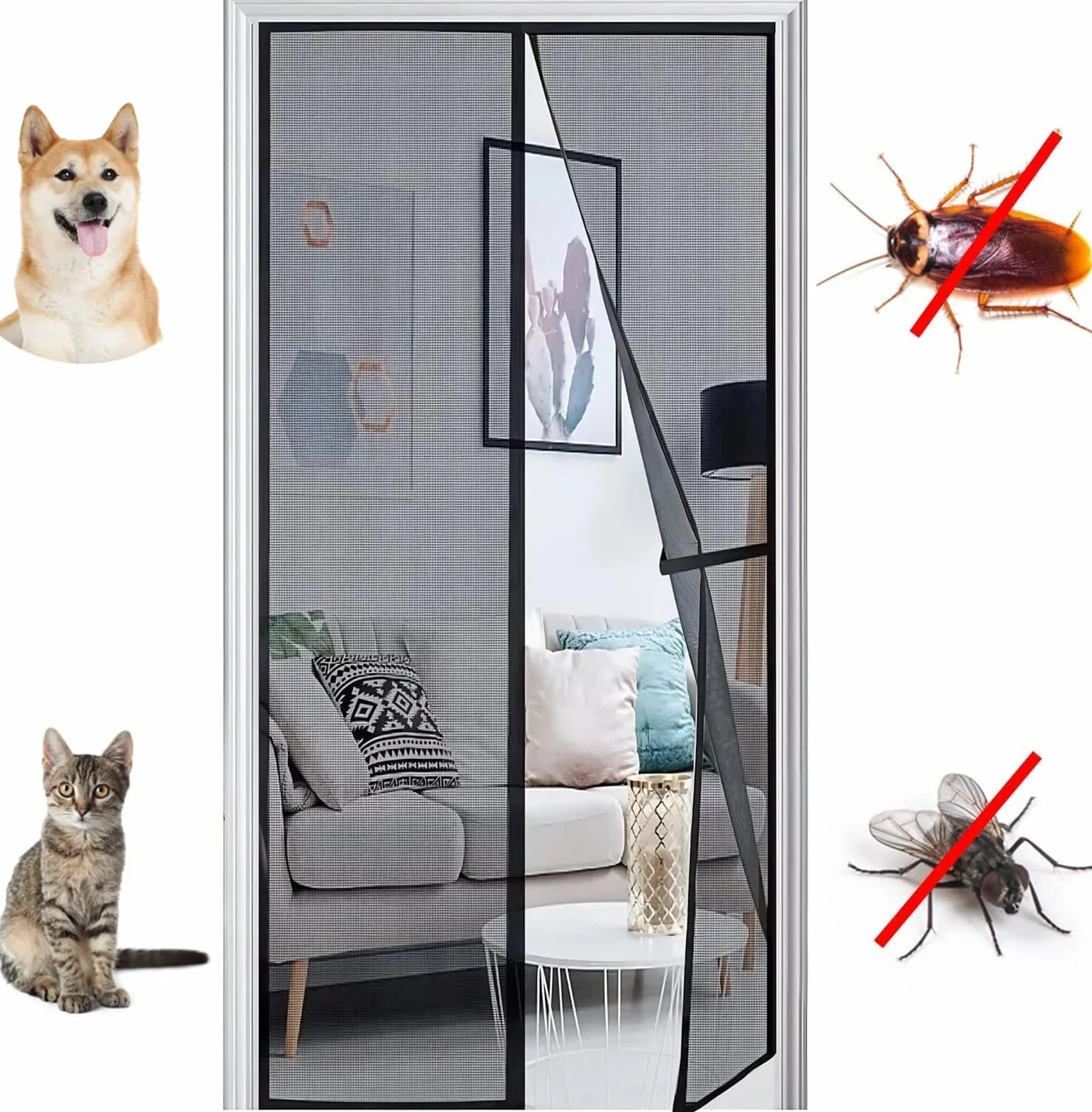 Panngu Fliegengitter Balkontür Magnet 70x185cm Verstärkt Fliegenvorhang Terrassentür Magnete Türe Ohne Bohren Fliegennetz Balkon Insektenschutz Tür Magnetische Moskitonetz Vorhang Weiß