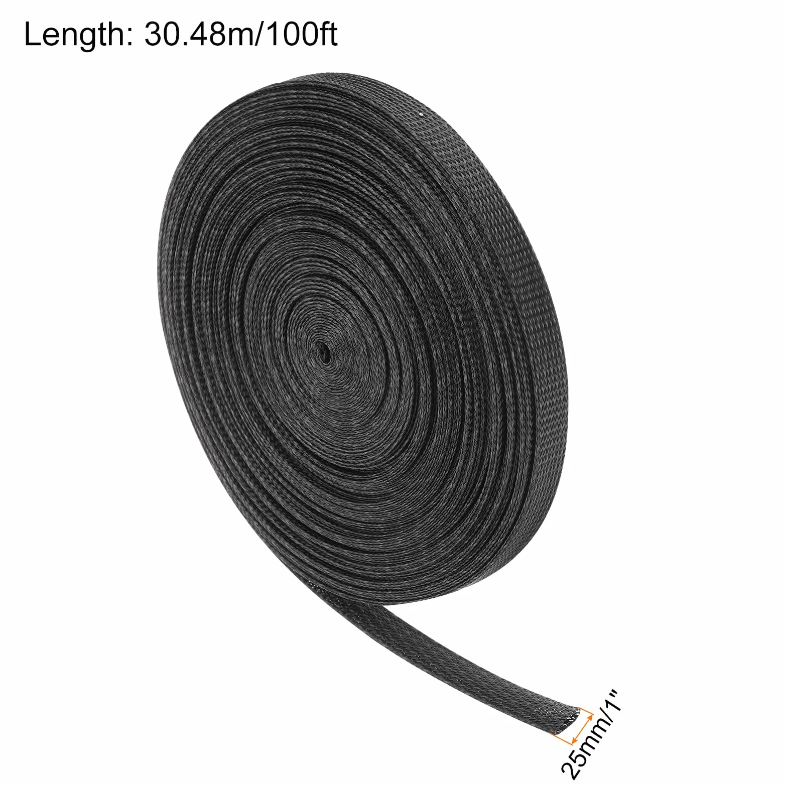 Manga Trenzada Expandible Pet para Cable De 1 Pulgada 100 Pies, Tubo De Manga para Organización De Cables De Pet [Protector De Cables para Audio Video Hogar Oficina]-Negro