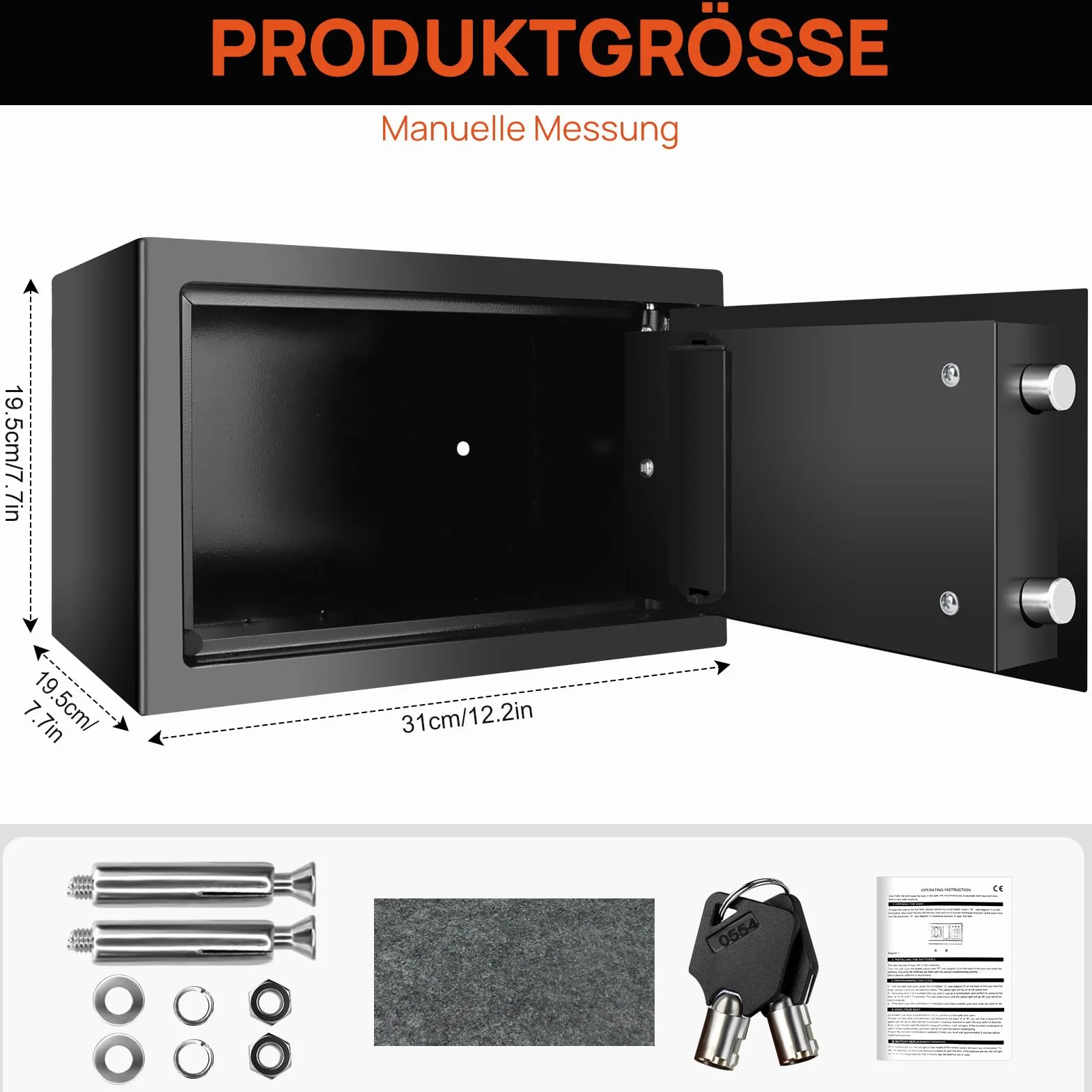 Caja fuerte ignífuga impermeable a prueba de robos 31x20x20 cm negra con contraseña y llave