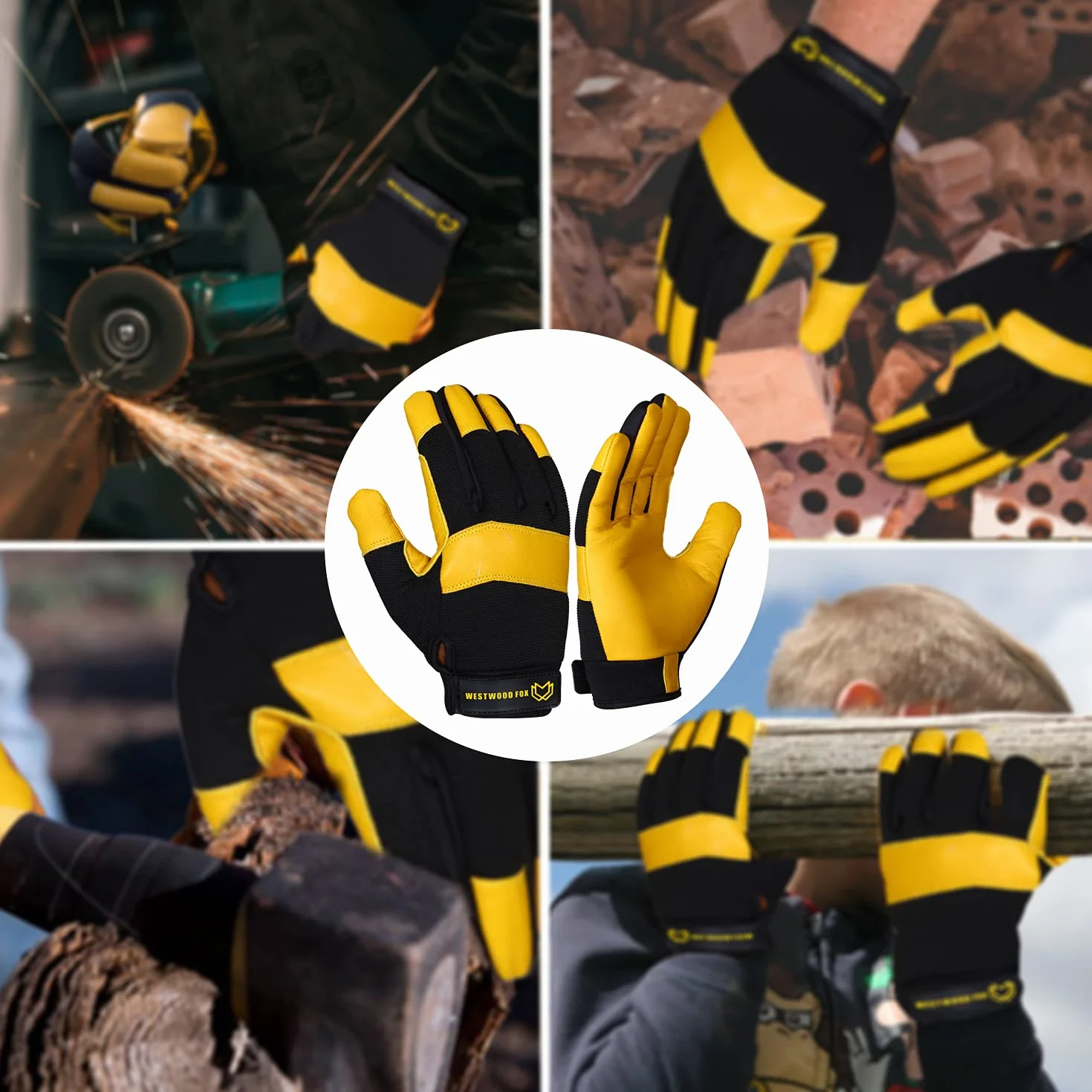 Guantes de trabajo de jardinería a prueba de espinas, cuero resistente y transpirable, Amarillo L