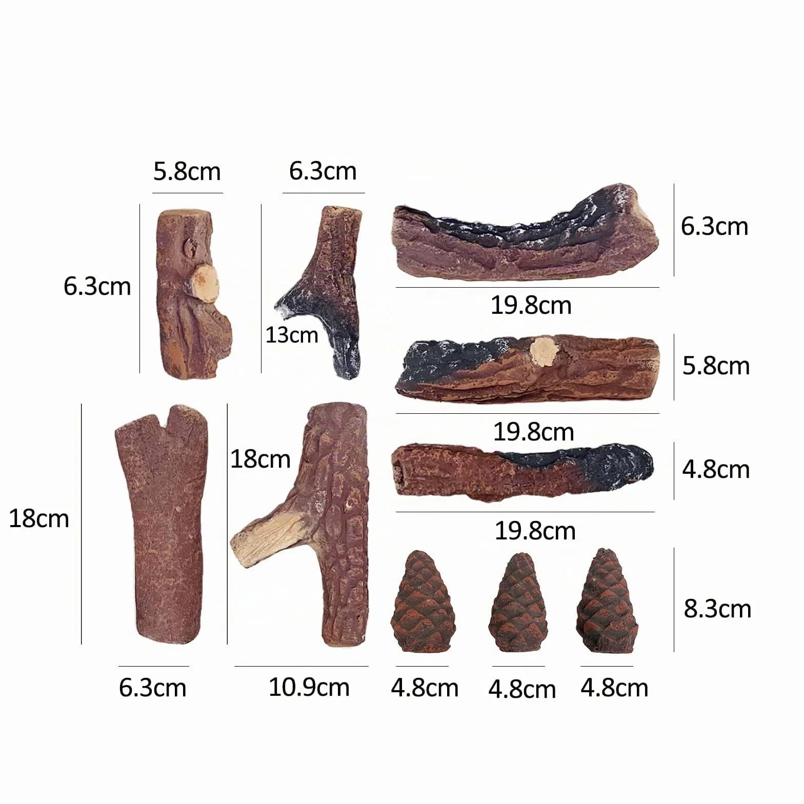 Cerámica para Chimeneas de Bioetanol, 10 Piezas Leña Decorativa para Interiores y Exteriores