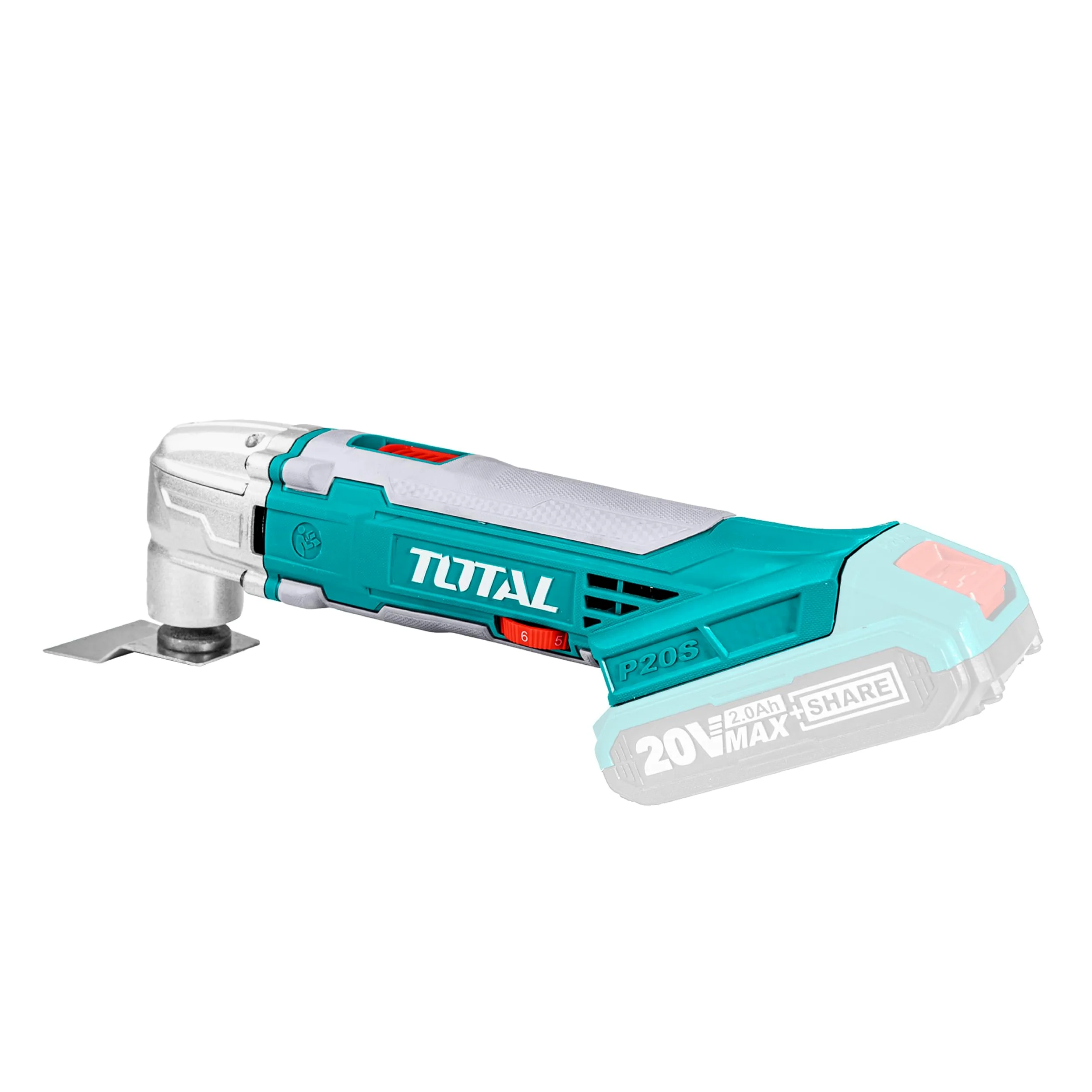 TOTAL - Multiherramienta Eléctrica - A Batería P20S 20 V - Incluye Raspador, Sierra, Sierra Segmentada, Llave Hexagonal y Base de Lija - Incluye 3 Hojas de Lija - Velocidad Regulable