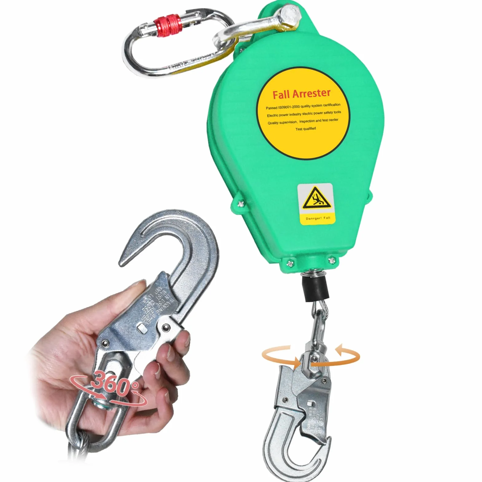 Arnes Linea de Vida Retractil Tejado Dispositivo Anticaida 150 kg 20m Verde