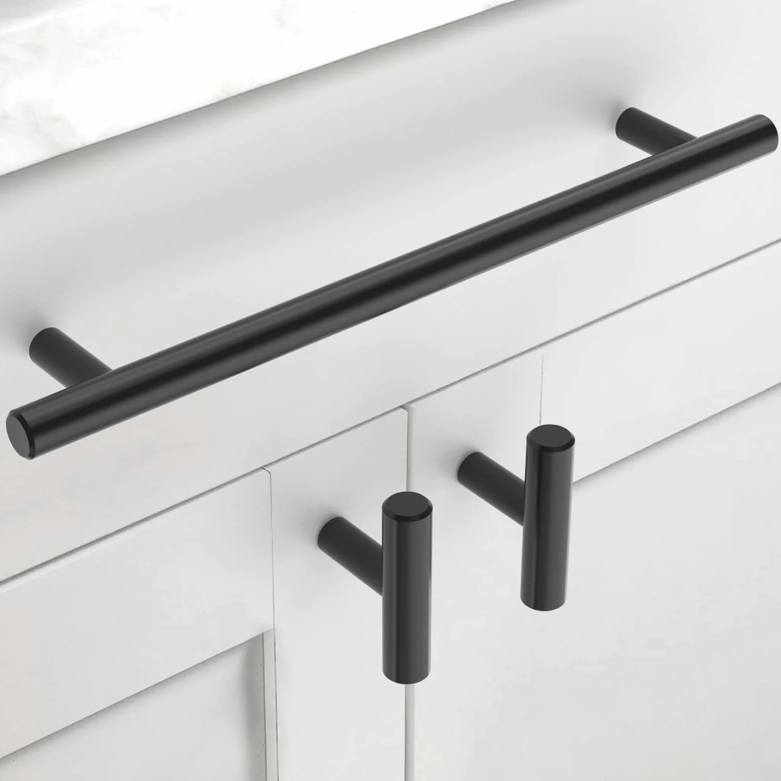 Amerdeco 10 Piezas Tiradores de Cocina 224mm Negro Para Armarios y Cajones - Manillas de Acero Inoxidable Para Muebles y Puertas