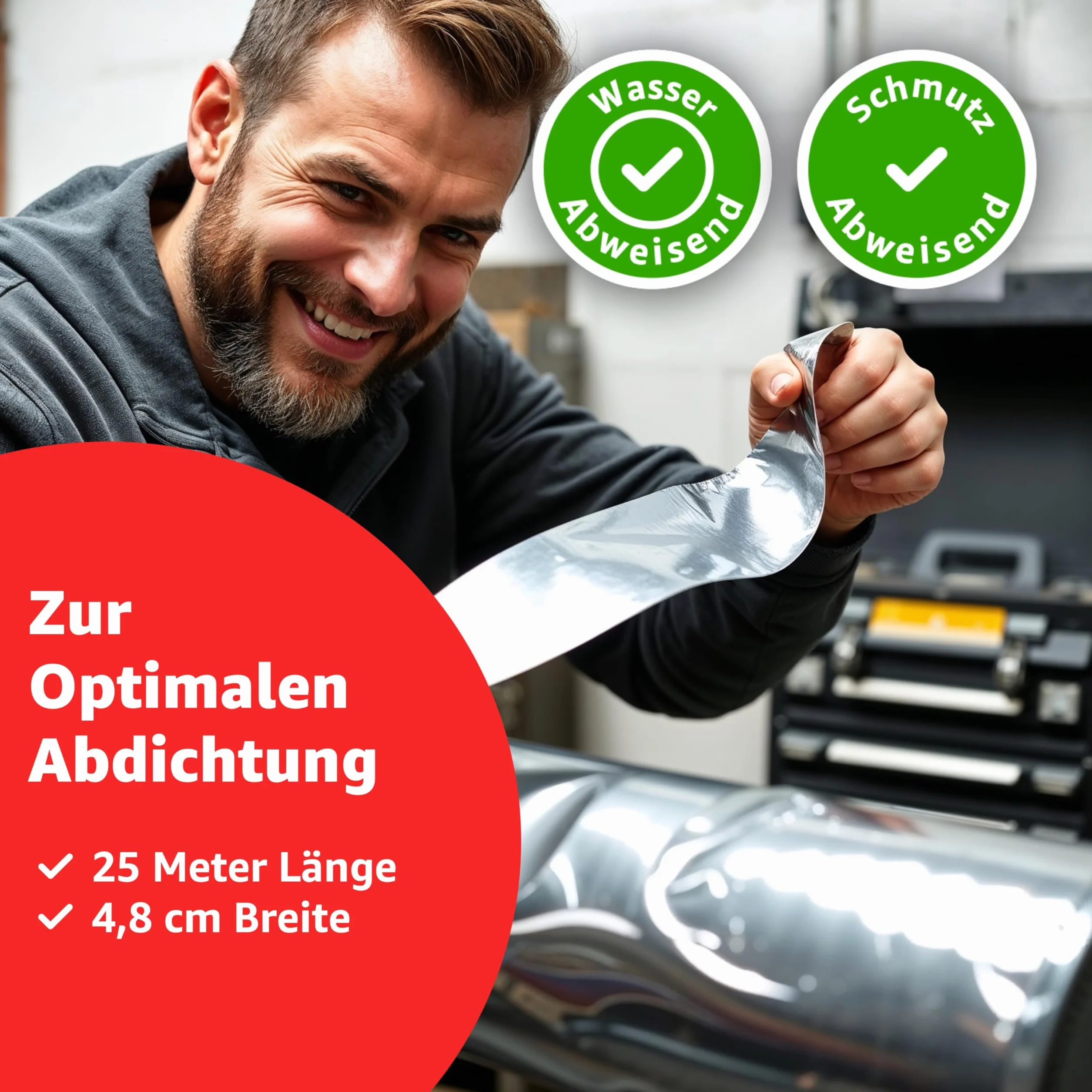 TK Gruppe Timo Klingler Cinta Adhesiva de Aluminio Plateada - 25 Metros, Autoadhesiva y Resistente al Calor - Para Sellado y Reparación (1x)