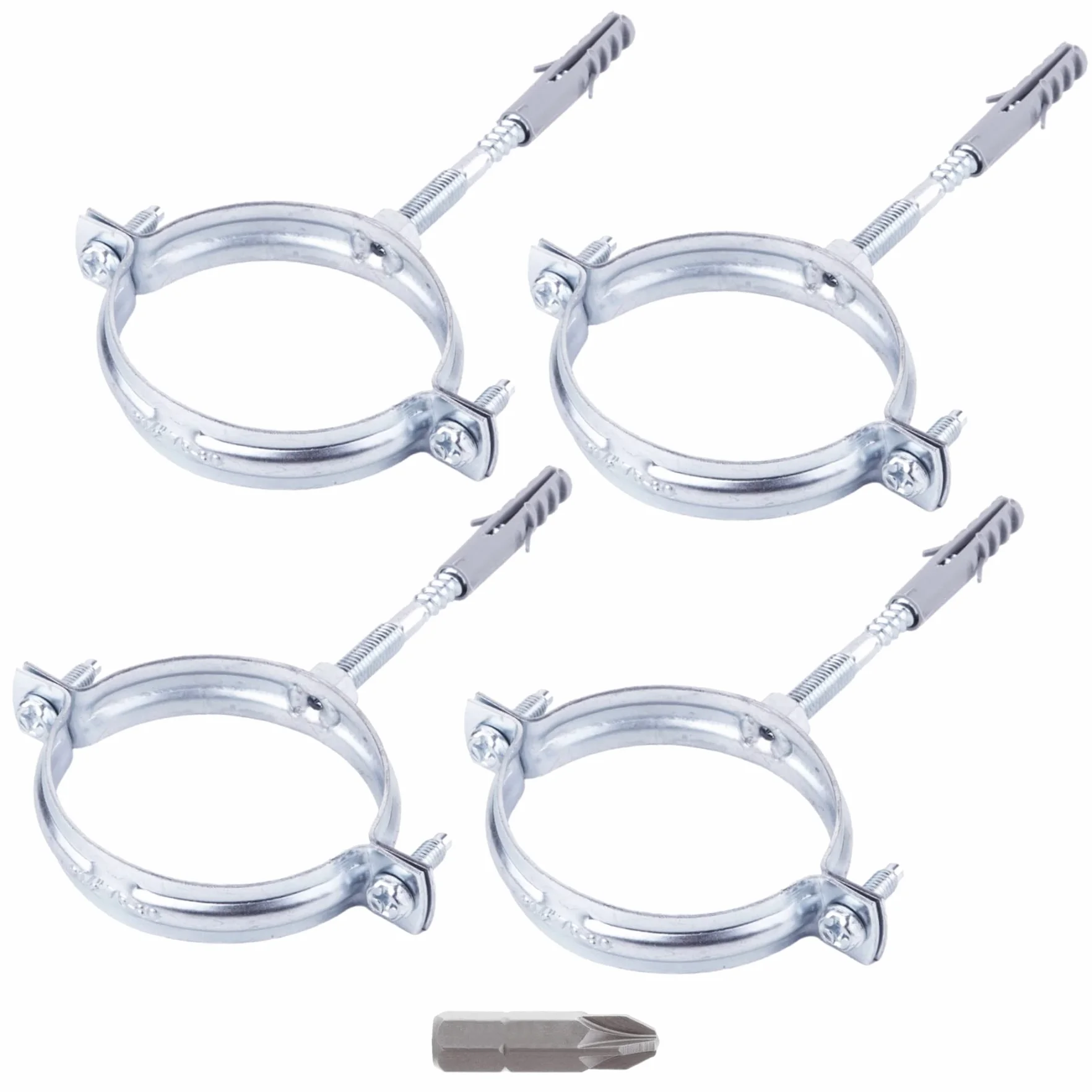 SKIR'CO Abrazaderas de tubo (paquete de 4 piezas) para tubos de Ø 60-64 mm, plateadas, con punta de destornillador PH