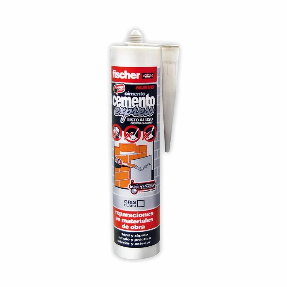 fischer - Cemento Express 310ml Gris Claro | Relleno de Reparación de Juntas | Uso Interior y Exterior | Aplicación Fácil con Pistola de Silicona | Resistente a la Lluvia, Multicolor, 310 ml