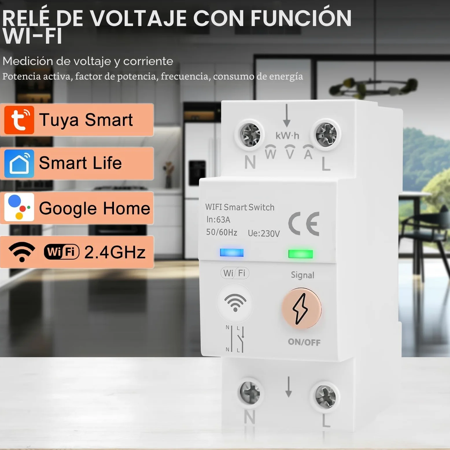 Interruptor wifi inteligente 63A Tuya Control por voz disyuntor wifi inteligente Medidor de Energía AC 80-300V interruptor remoto Protección contra sobrepresión sobrecorriente y sobrecarga