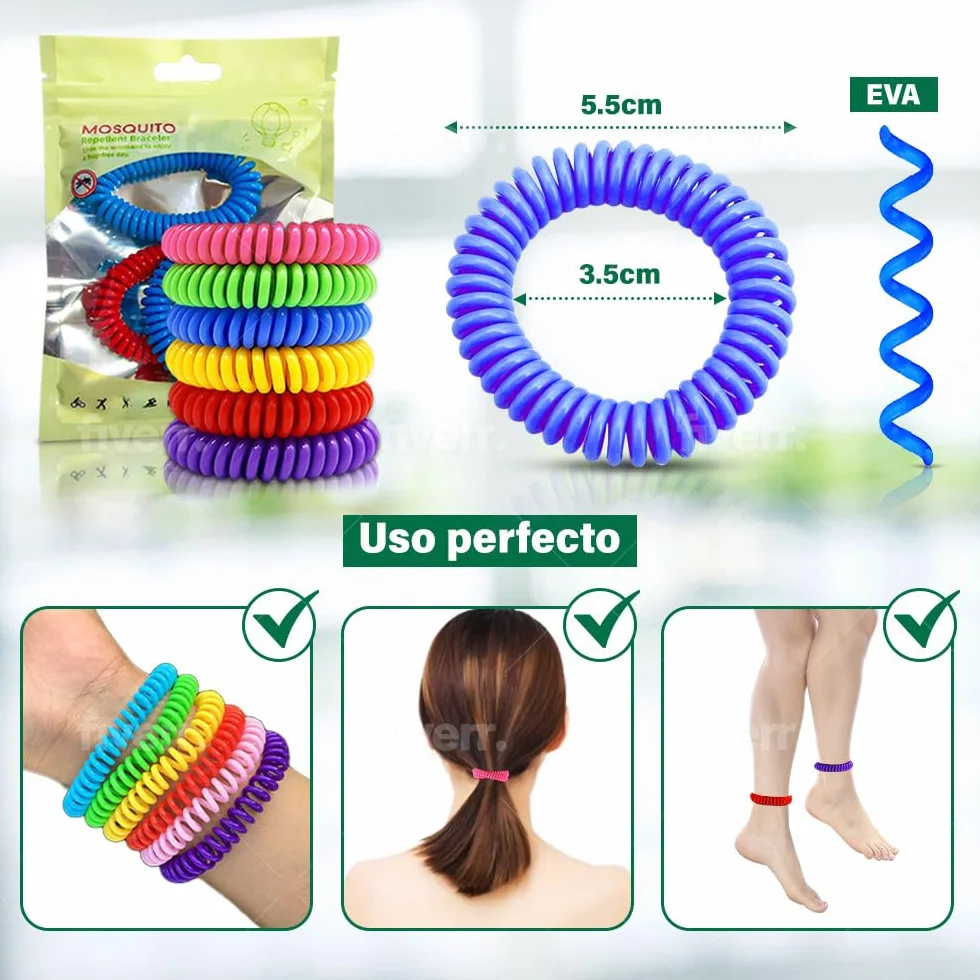 Pulseras Anti Mosquitos Multicolor Elastica con Citronela, Brazalete Repelente de Mosquitos e Insectos, Proteccion Exterior Interior, Larga Duracion, para Niños y Adultos (2, Lila)