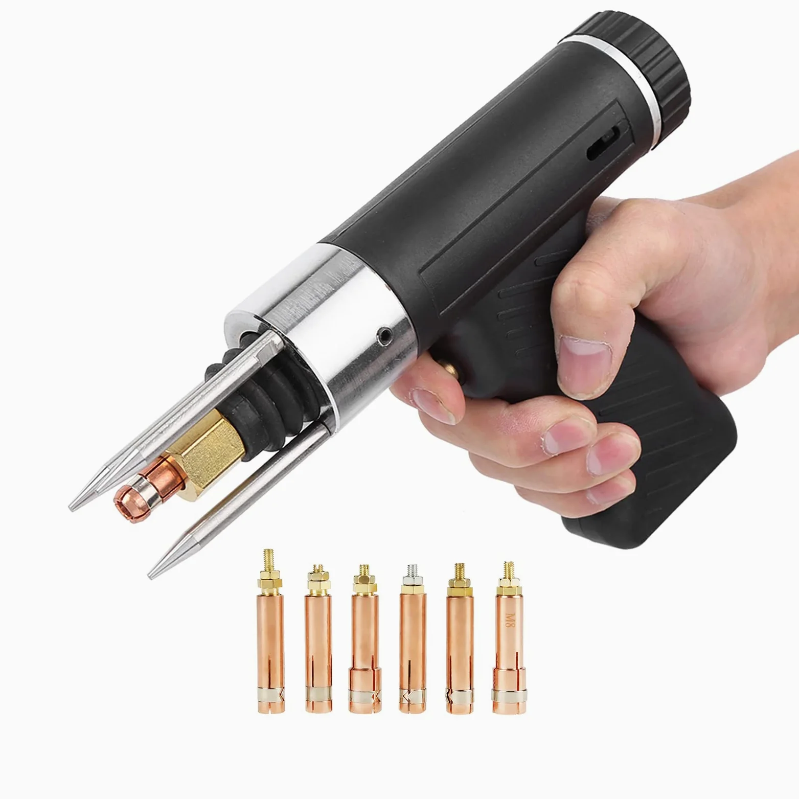 Pistola de Soldadura de Pernos, Pistola de Soldadura de Pernos de Descarga de Capacitor con Juego de Soplete de Soldadura de Pinza M3 a M10 de 6 Piezas
