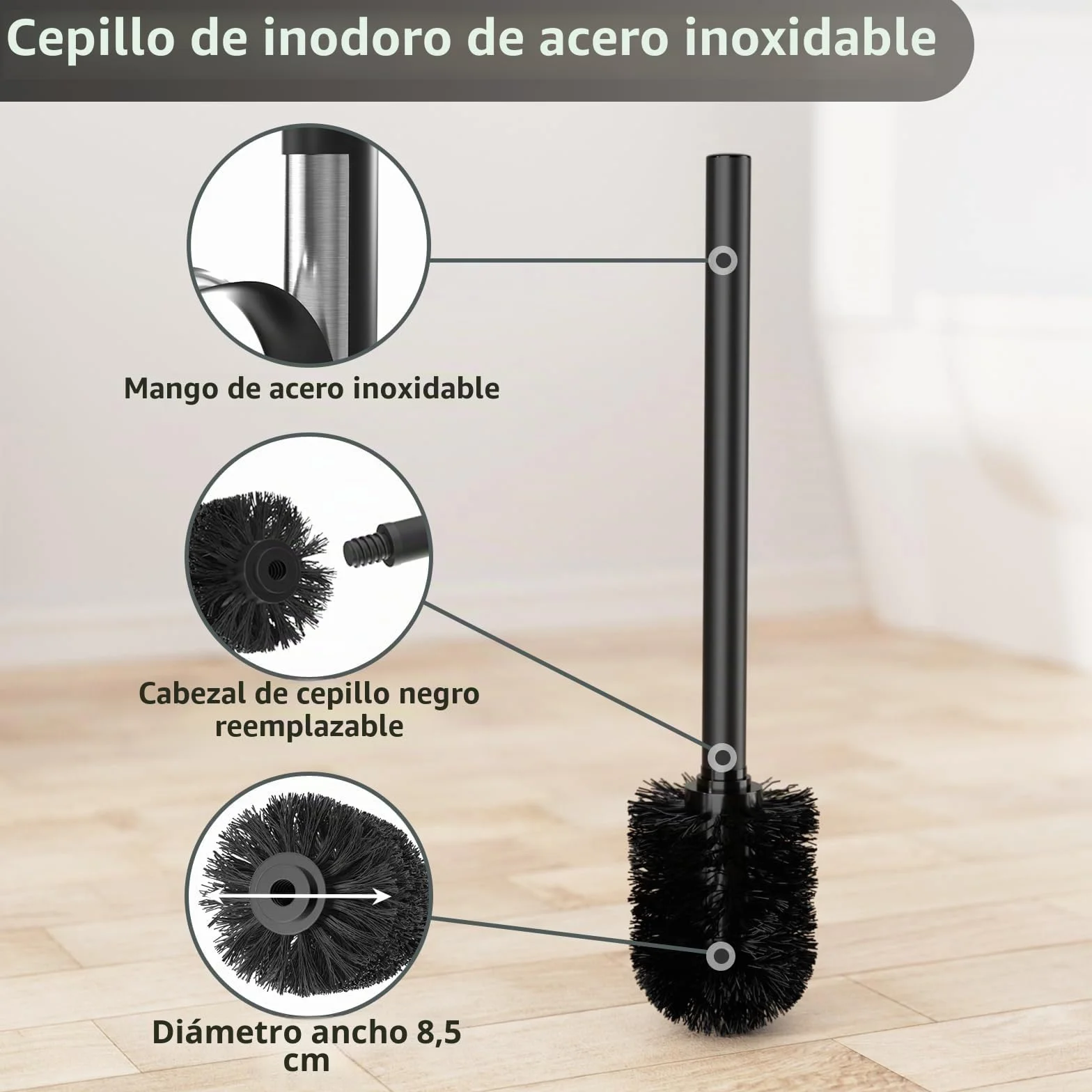 susswiff Portarrollos de Papel Higiénico de Pie con Escobillero, Soporte de Acero Inoxidable, sin Necesidad de Taladrar (Negro Mate)