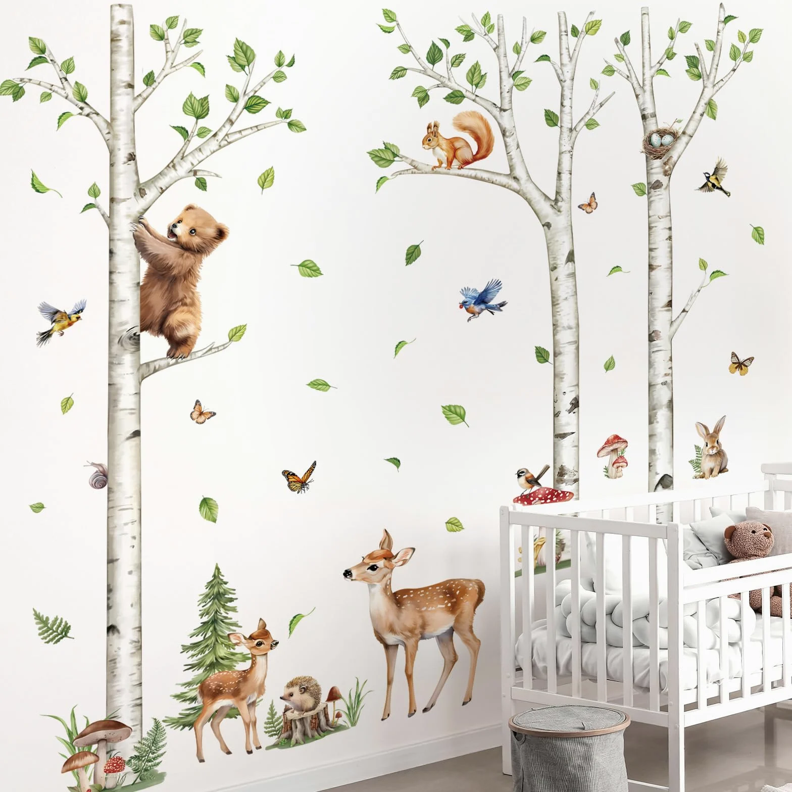 decalmile Pegatinas de Pared Árbol Grande Animales Bosque Vinilos Decorativos Ciervo Oso Zorro Adhesivos Pared Habitación Bebés Salón Guardería