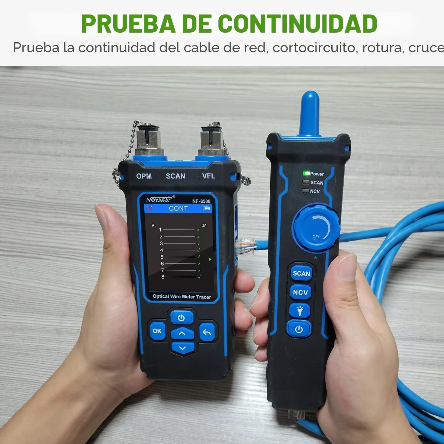 NOYAFA NF-8508 Probador de Cables Red Ethernet Medidor de Potencia Óptica Tester RJ45 RJ11 VFL PoE NCV Longitud Mapeo Cat5 Cat6