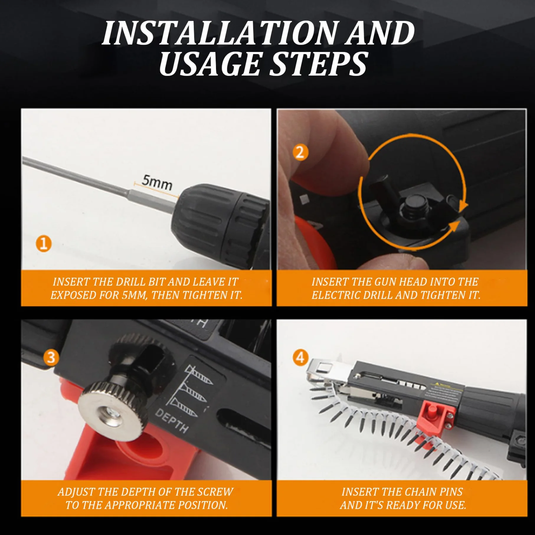 Pistola de tornillos en tiras, accesorio de pistola de tornillos para paneles de yeso, taladro eléctrico en tiras automático, equipo de apriete de clavos, herramienta de carpintería para entusiastas