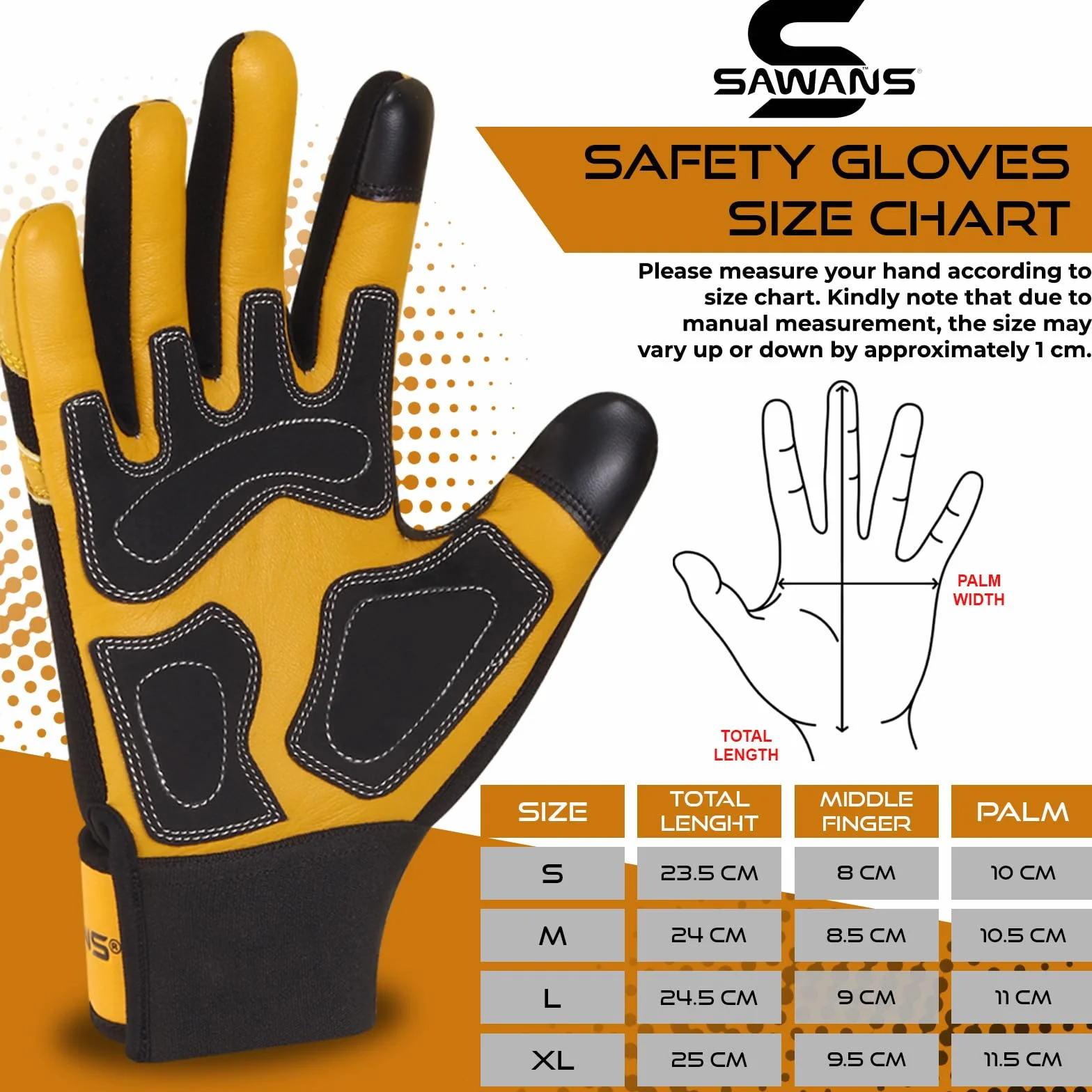 SAWANS Guantes de trabajo de cuero a prueba de espinas Mecánico transpirable Amarillo M