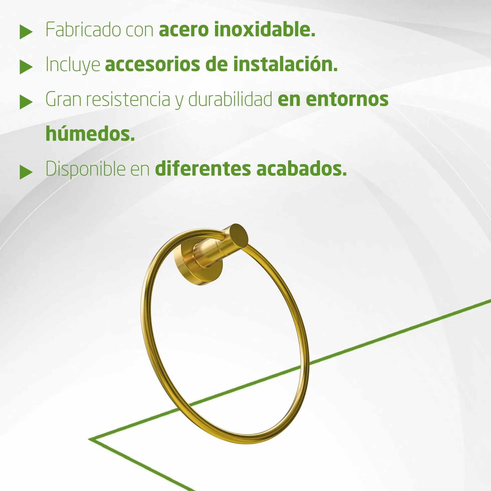 Amig Toallero de Baño Mod. Gorliz-3 Soporte de Pared Acero Inoxidable Oro Mate Ø155 x 52 mm