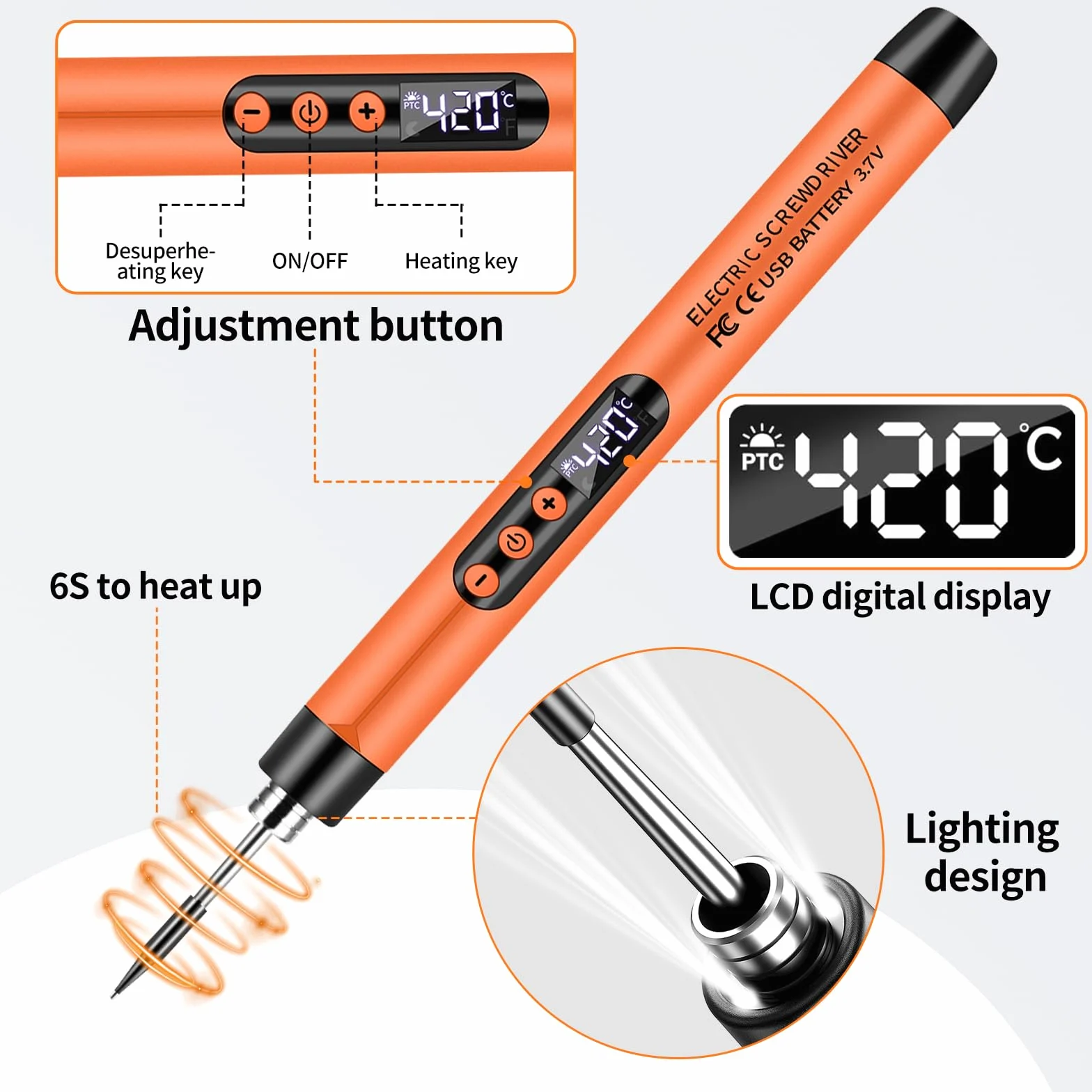 diymore Juego de soldador inalámbrico USB-C con pantalla LCD, temperatura ajustable 260℃-420℃ Pasador de soldadura portátil recargable para reparación electrónica, proyectos de bricolaje, fabricación