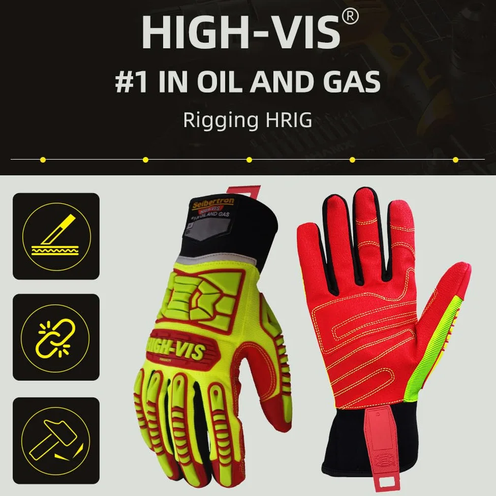 Seibertron HIGH-VIS HRIG Anti Impact Work Gloves Hi-Vis Oil and Gas Water Resistant Safety Heavy Duty Utility Mechanic Rigger Glove CE EN388 4132 XXL With 1 Black Glove Clip