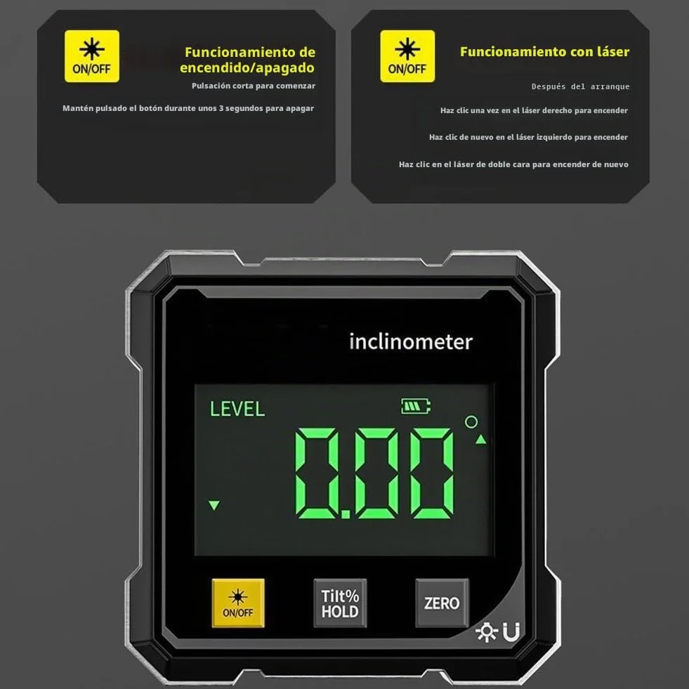 Buscador de ángulos digital con indicador electrónico de ángulo magnético fuerte de 4 lados, inclinómetro con retroiluminación, transportador de inglete de sierra de mesa, buscador de ángulos