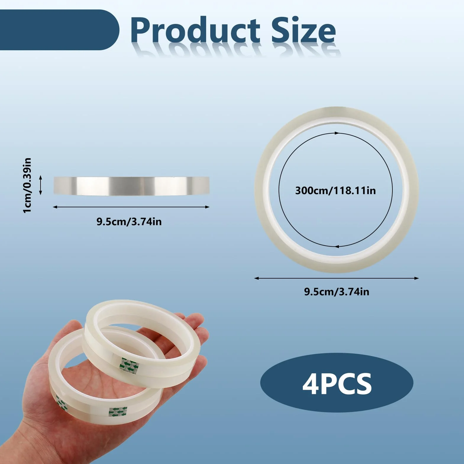 4 Rollos Cintas Térmicas para Sublimación, 10 mm x 33 m, Cinta Transparente para Prensa Térmica, Cinta Termorretráctil Resistente a Altas Temperaturas para Impresión Electrónica y Vinilo