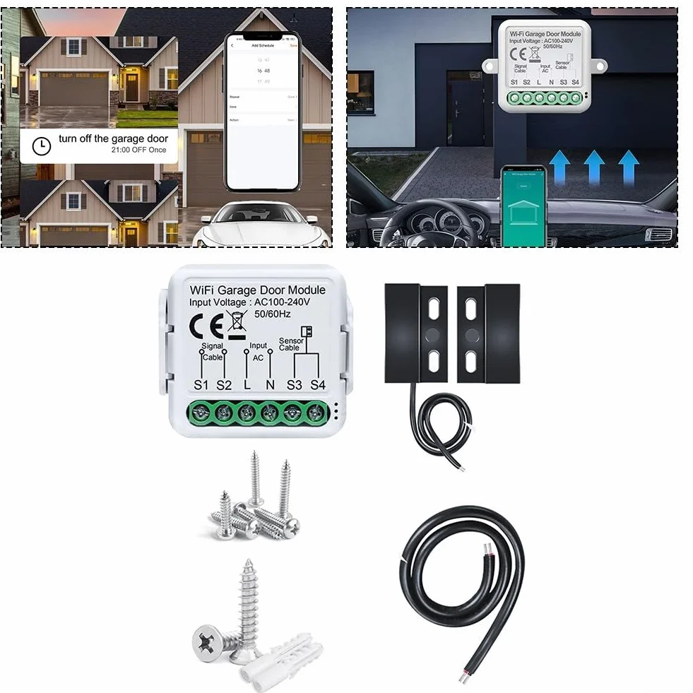 Módulo de puerta de garaje WiFi, para aplicación Tuya, controlador inteligente de puerta de garaje, abridor de sensores de puerta de garaje en tiempo real, control remoto y voz