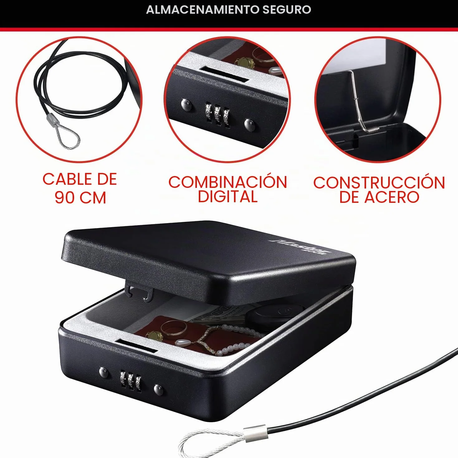 MASTER LOCK Caja Fuerte Compacta P005CEURBLKHRO con Cable Combinación para Objetos de Valor Smartphone