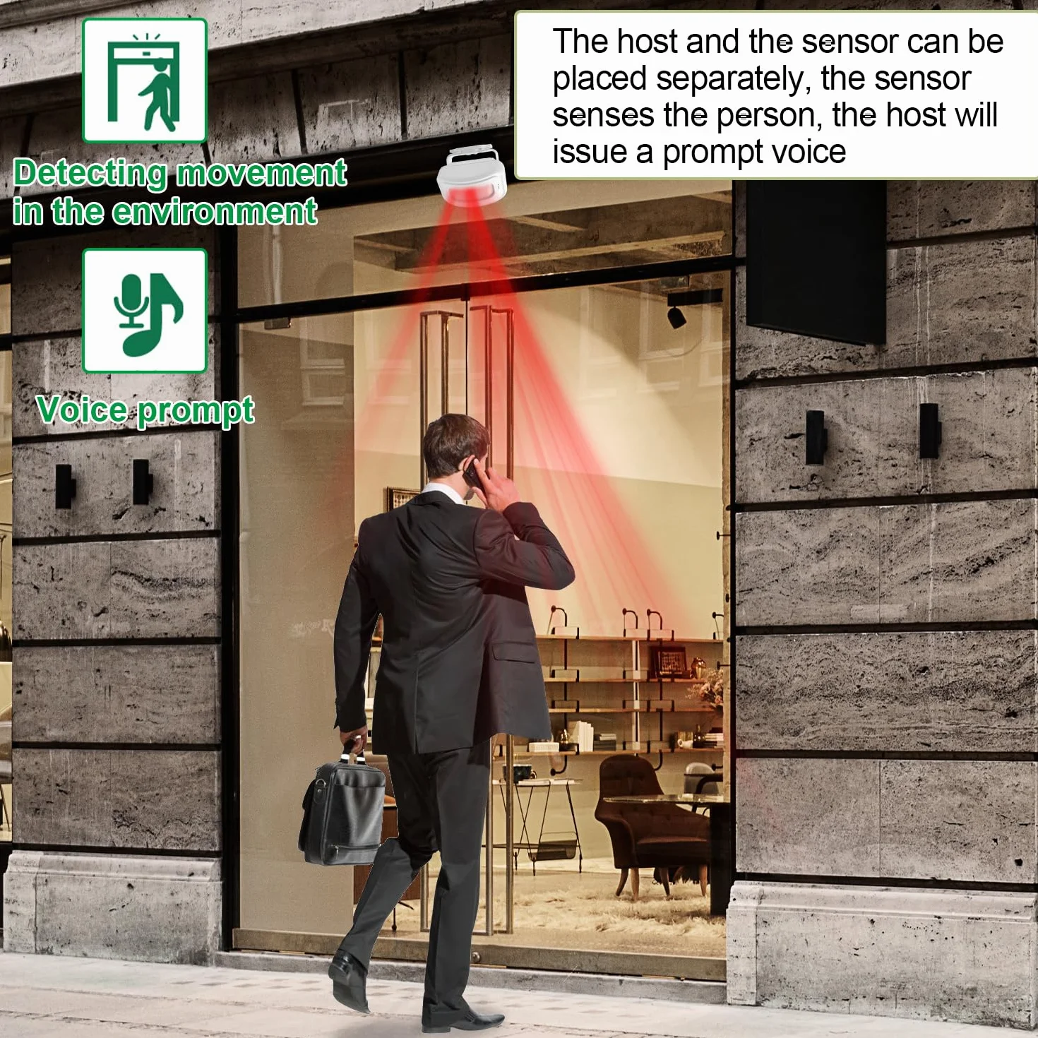 Sensor de Movimiento con Alarma, Alerta de Entrada para Tienda