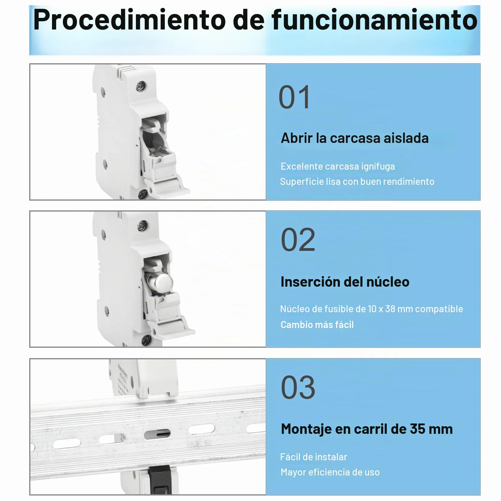 Heschen Tubo cilíndrico de cerámica de enlace de fusible RT18-32 RO15 10x38mm 2A 500V CE Pack de 10