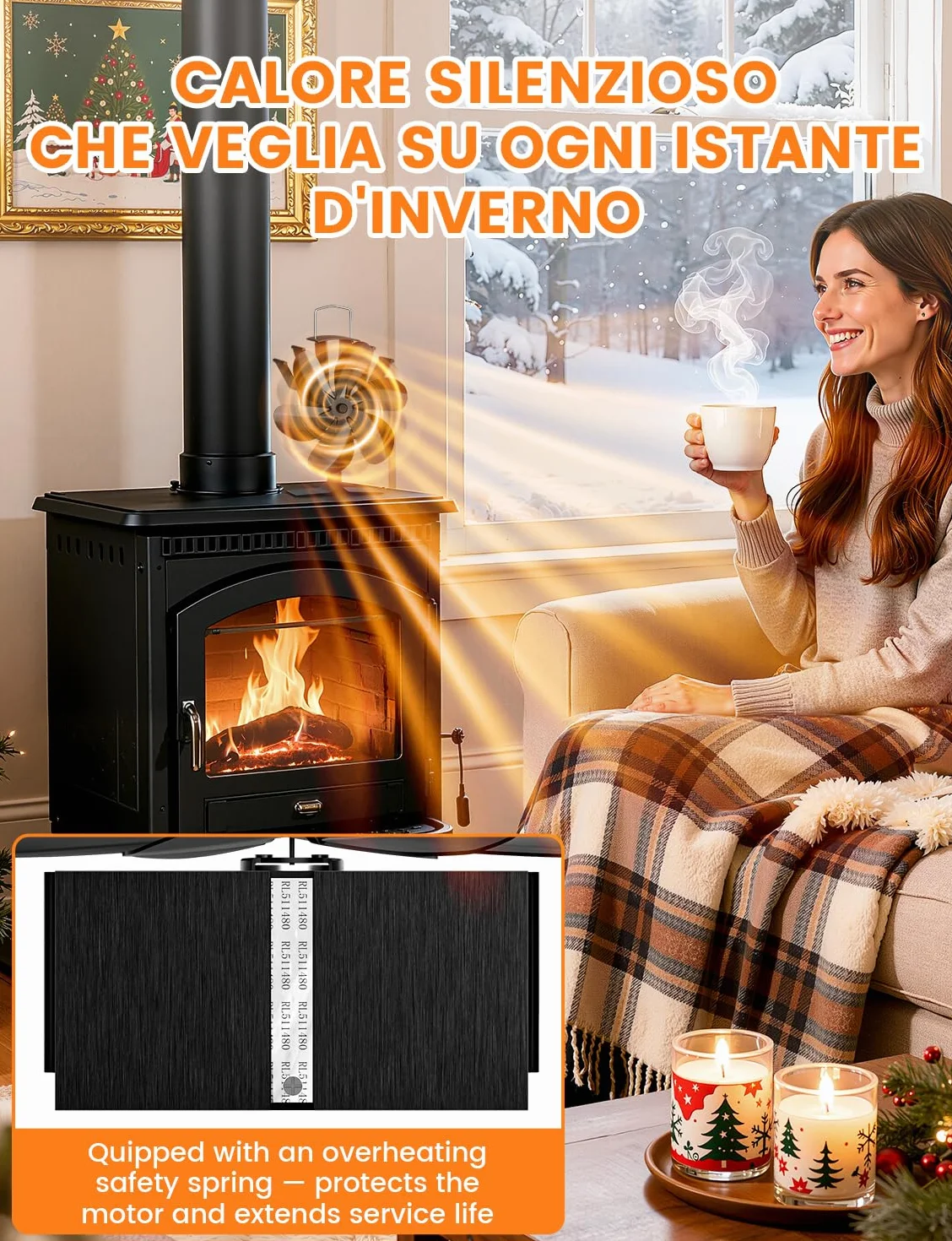 Ventilador de Chimenea 6 Aspas Ventilador de Estufa Silencioso Alimentado por Calor Ventilador de Quemador de Leña No Eléctrico Ecológico para Estufas de Leña Madera Pellet Chimenea