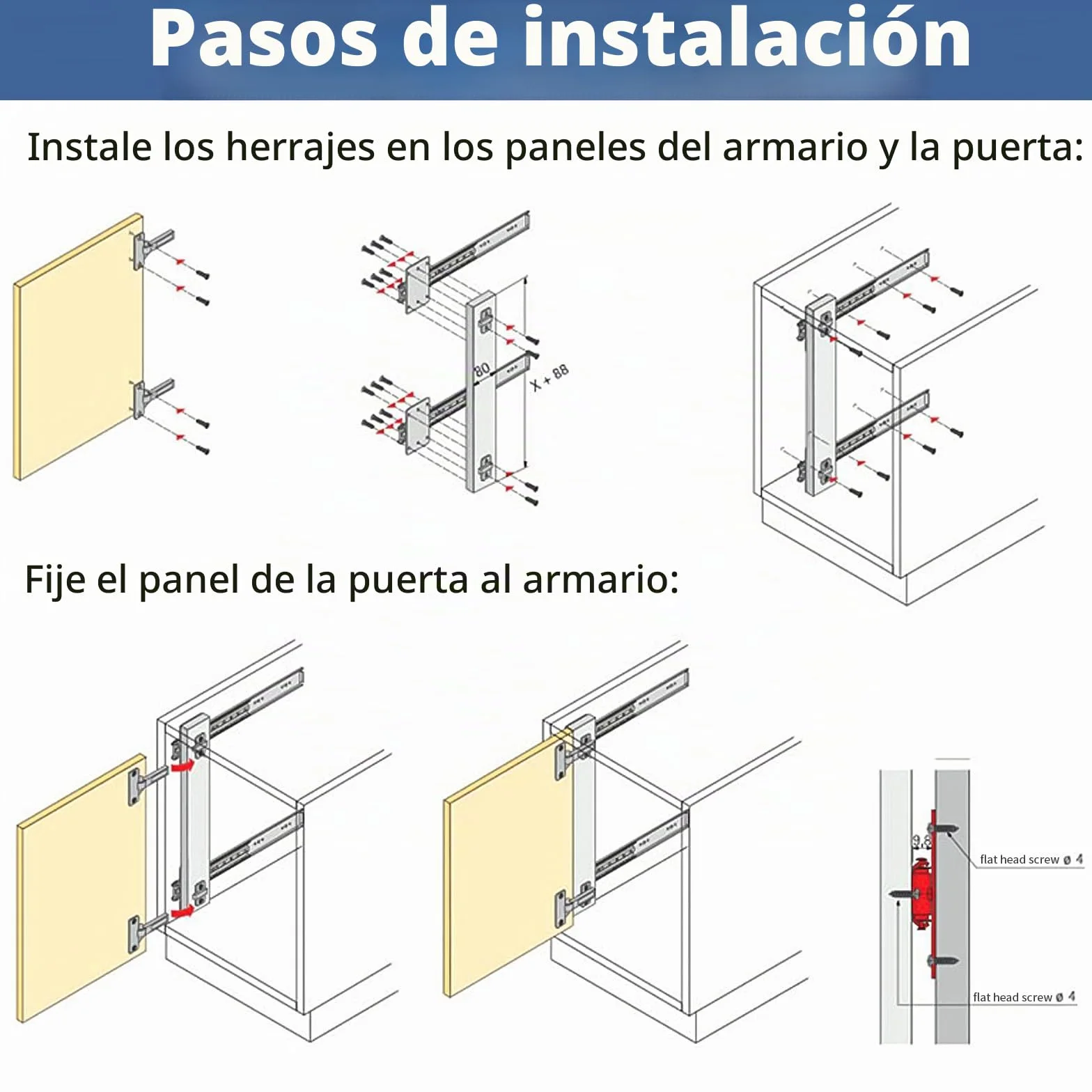 Rieles ocultos para puertas de armario, 2 unidades de 30-70 cm para puertas de armario, guías de bolas, montaje lateral, deslizadores de puerta corredera para armario (50 cm)