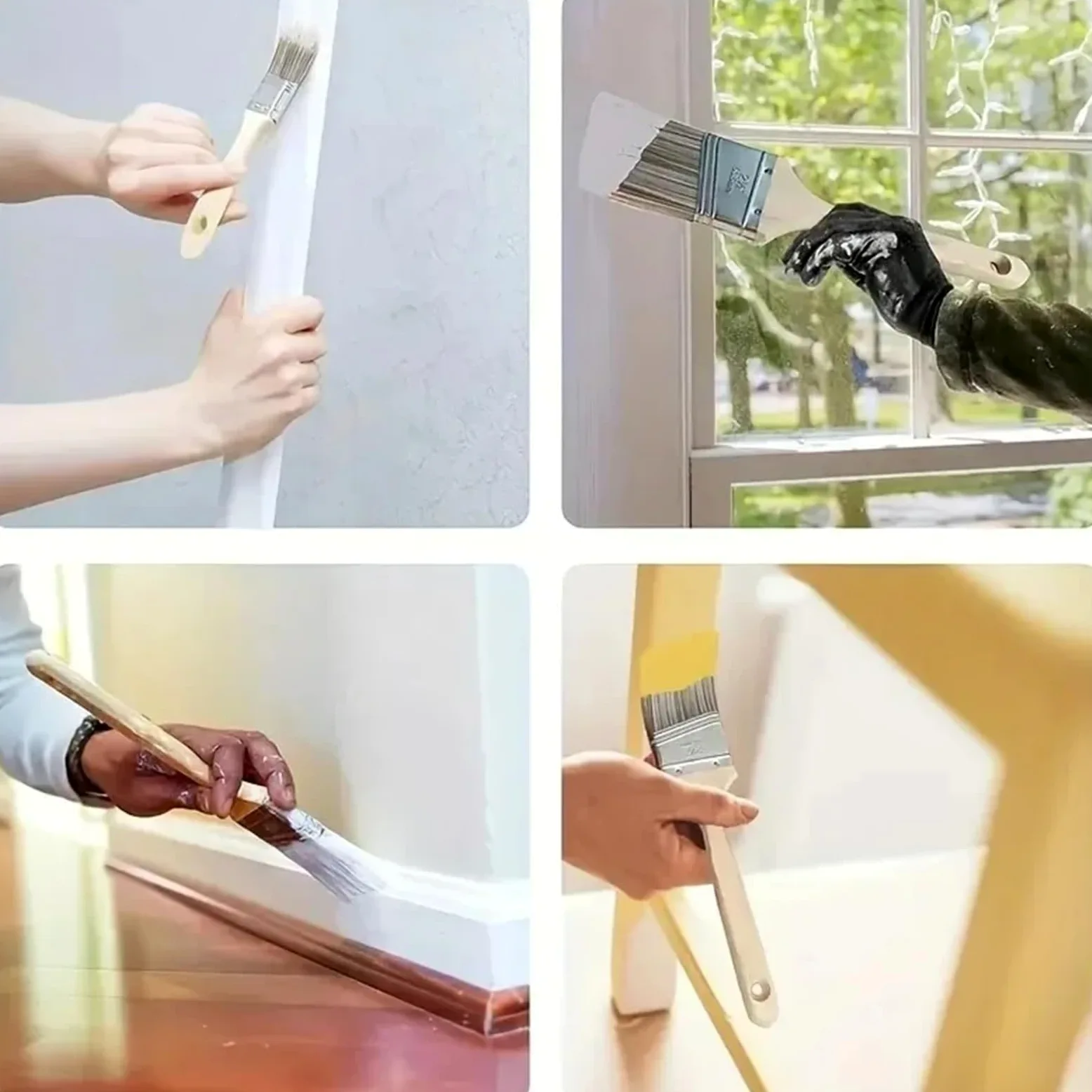 Pincel con mango de madera, Juego de 5 pinceles profesionales madera for pintar, planos y angulares, herramienta decorativa for bricolaje, for muebles paredes