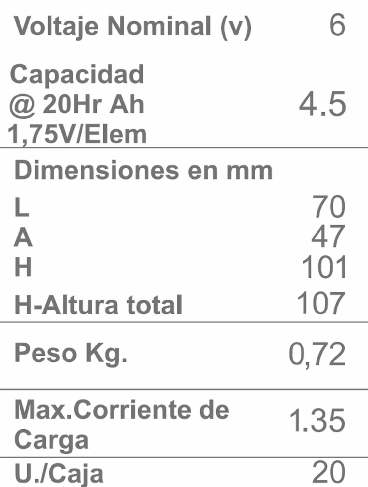 Batería de Plomo AGM Sellada VRLA 6V 4,5Ah Recargable sin Mantenimiento para Alarmas, SAI