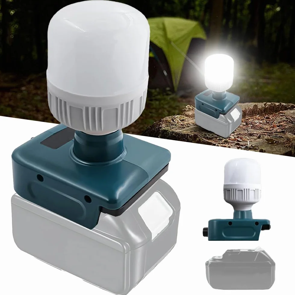 Lámpara de Batería para Makita Batería 18V, Afenau 12W luz de Trabajo con Bombillas E27 Ajustable 350-1300LM, Lámpara Portátil para Obra, Foco de Construcción LED para Batería 18V