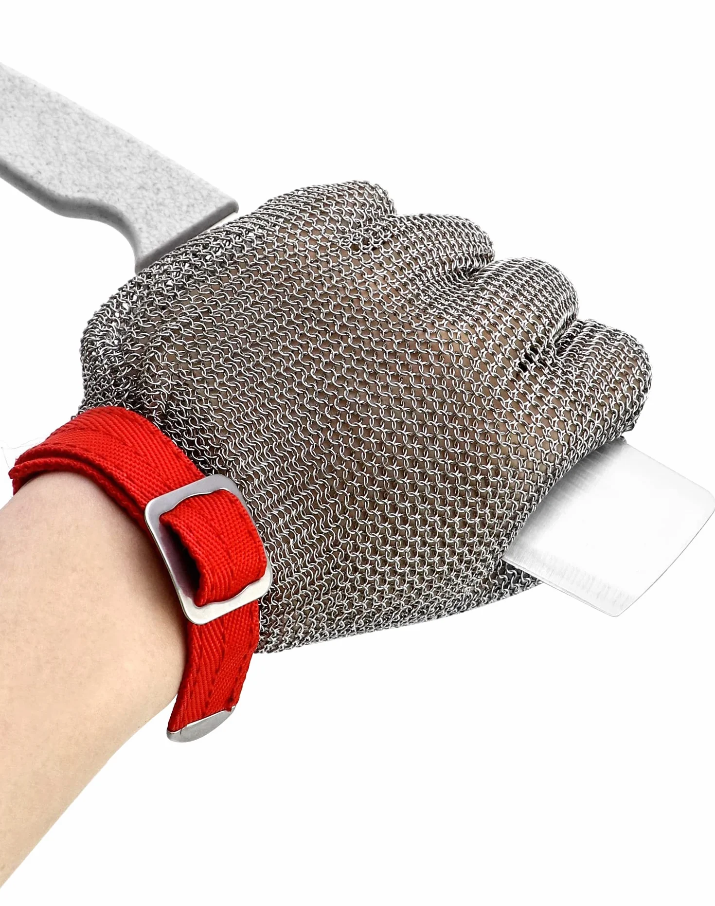 QWORK Guante Resistente a Cortes Acero Inoxidable 316L Seguridad Cocina Jardín Carpintería M 1 pieza