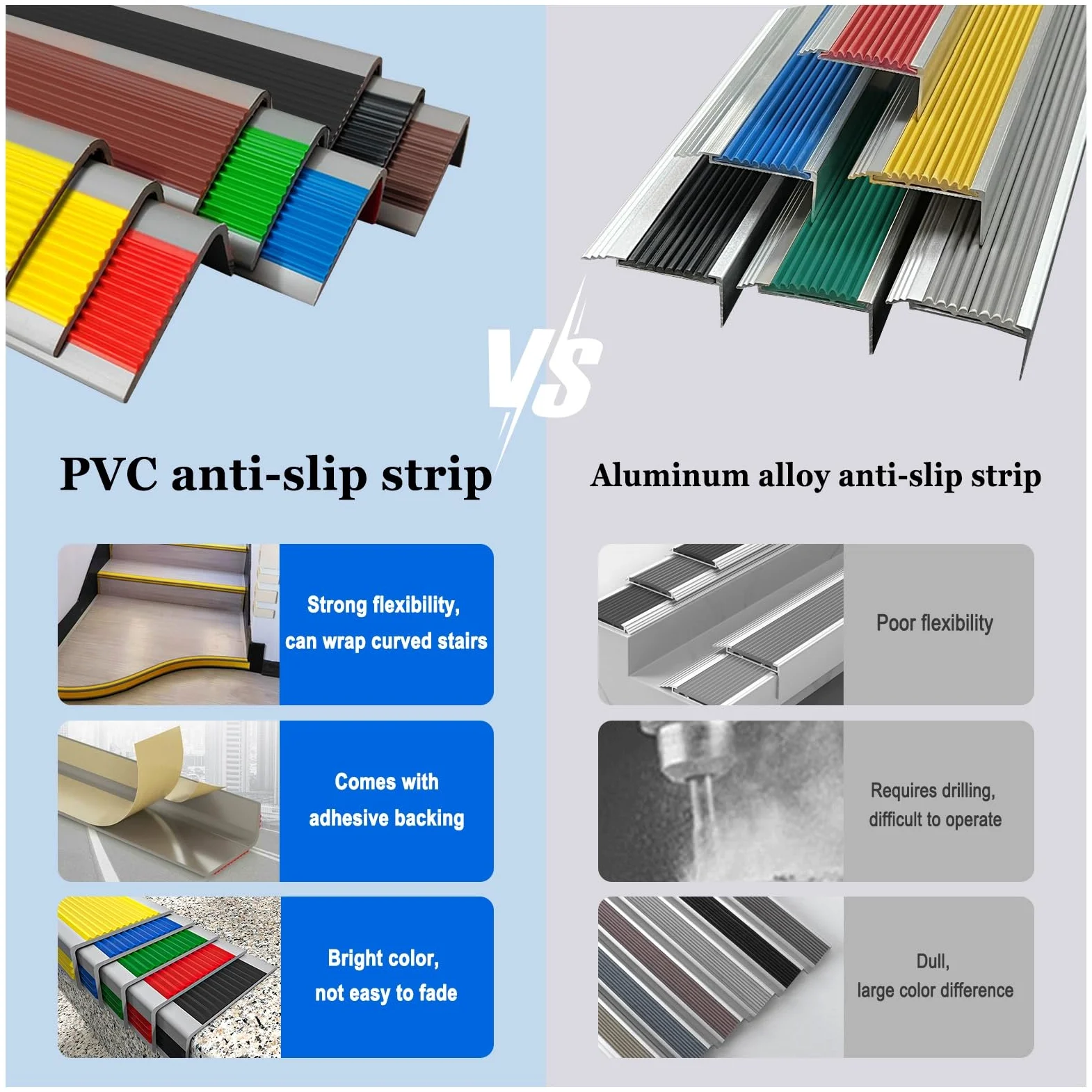 Perfil de Borde de Escalera Tira Antideslizante Tira, Perfil de PVC Autoadhesivo de Borde Para Escaleras, Utilizado Para Escaleras Interiores Y Exteriores, Tiras Antideslizantes Para Peldaños(Grayish