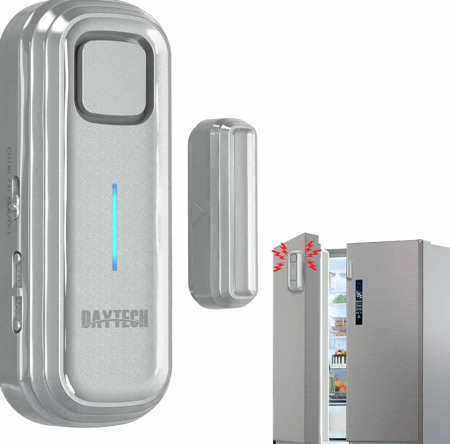 Alarma de puerta de frigorífico DAYTECH con retraso de 1/2/3/4 minutos cuando se abre la ventana, alarma de cierre de puertas, recordatorio, sensor de puerta de congelador o timbre de 0 a 120 dB para