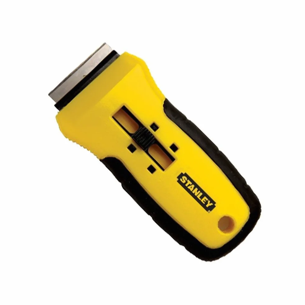 STANLEY Rascavidrios Bimaterial Ergonómico con Cuchilla Retráctil, Incluye 5 Hojas de Recambio, Puño Bimaterial, Cambio Fácil, Ancho Hoja 40mm - 0-28-217