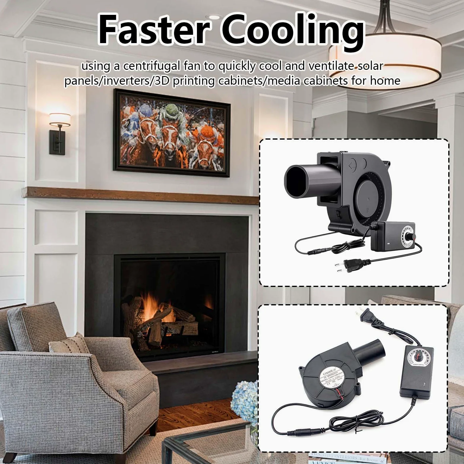 Ventilador Radial De 12 V, Ventilador De Refrigeración Ajustable Ventilador De Turbina De 220 V Con Controlador De Velocidad Para Picnic Calentadores De Camping Parrilla Estufa De Chimenea Inflable